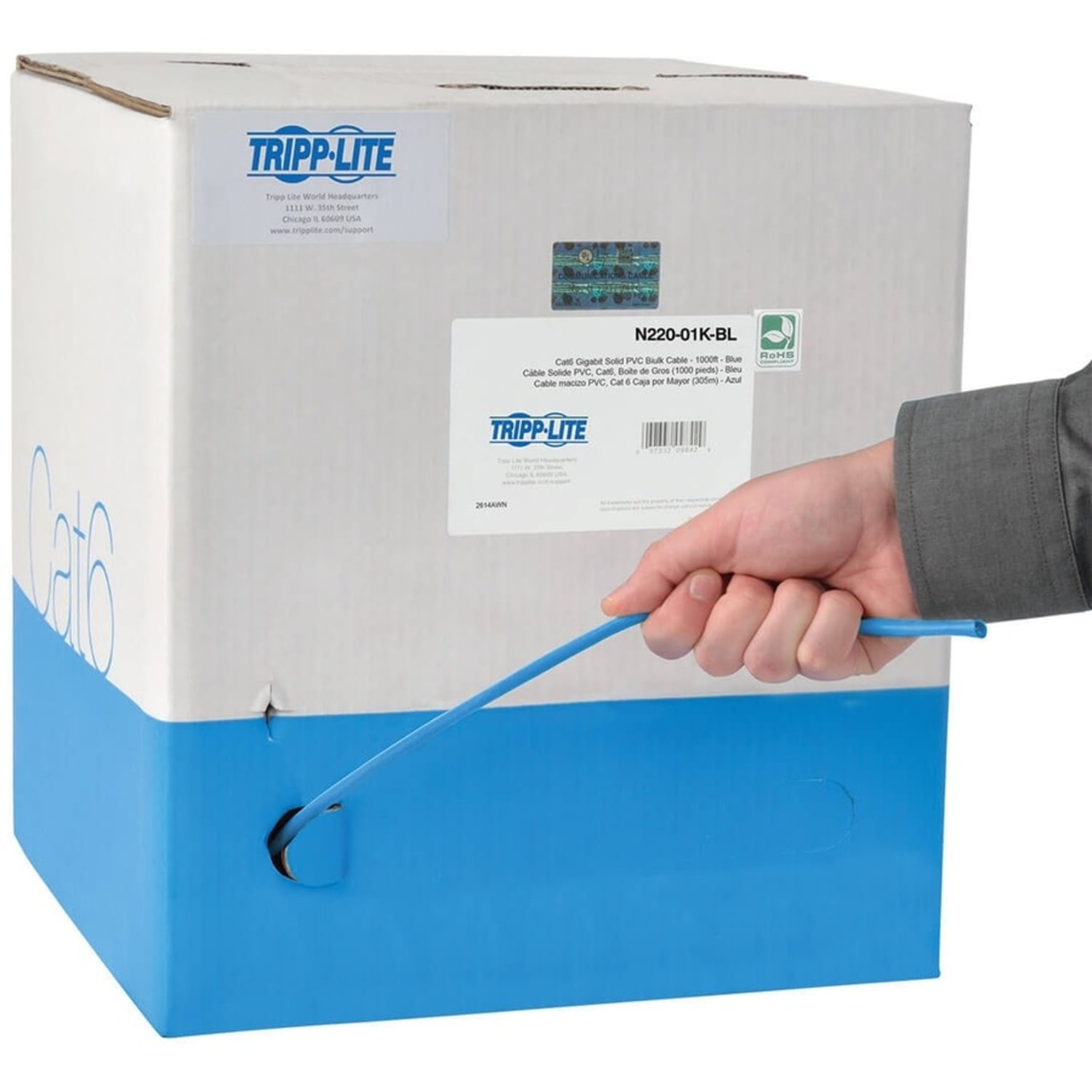 Eaton Tripp Lite Series Cat6 Gigabit Bulk UTP Stranded 24 AWG CMR PVC Cable, Blue, 1000 ft. (304.8 m) TAA - N22001KBL - Image 3