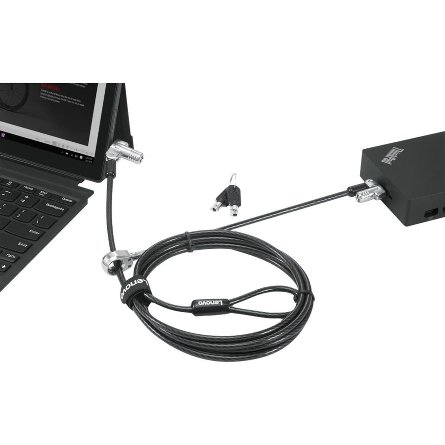Lenovo NanoSaver Twin Head Nano/MS 2.0 MasterKey Cable Lock - 6.56 ft Cable - Master Keyed Lock - Black - Carbon Steel, Plastic - For Notebook, Tablet, Desktop Computer, Monitor - Image 4