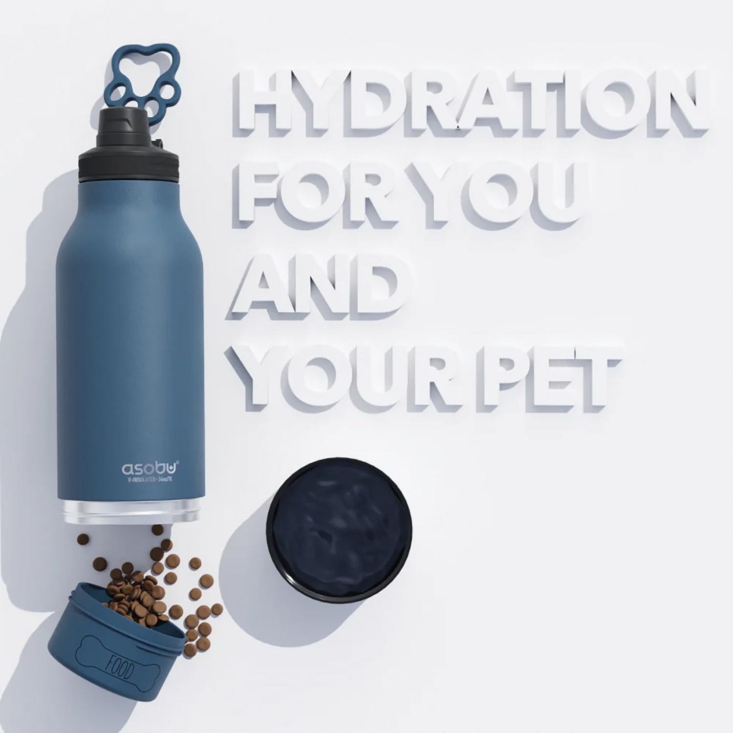 ASOBU Buddy 3-In-1 Water Bottle With Removable Dog Bowl & Food Compartment, 32 Oz, Blue - Image 6