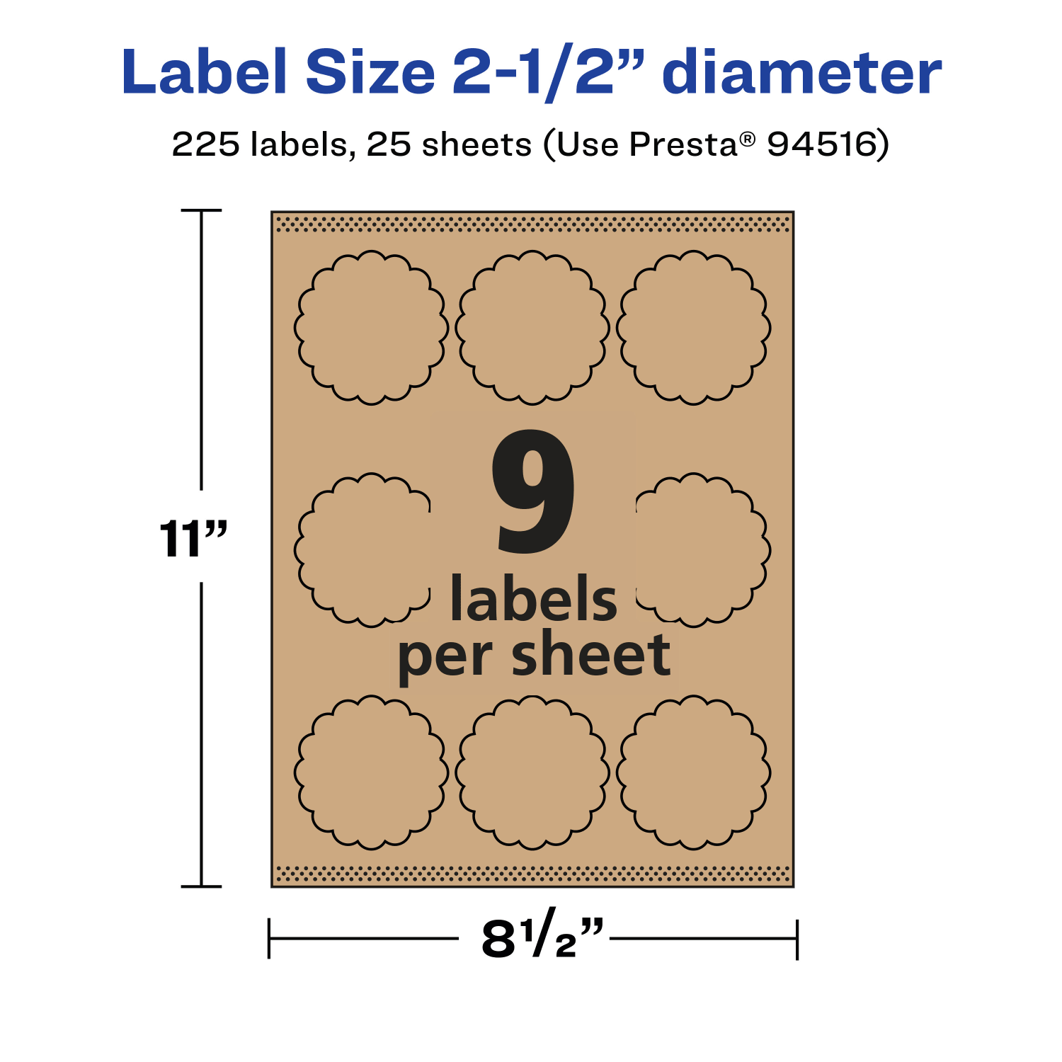 Avery Kraft Permanent Labels With Sure Feed, 94516-KMP25, Round Scalloped, 2-1/2in Diameter, Brown, Pack Of 225 - Image 6