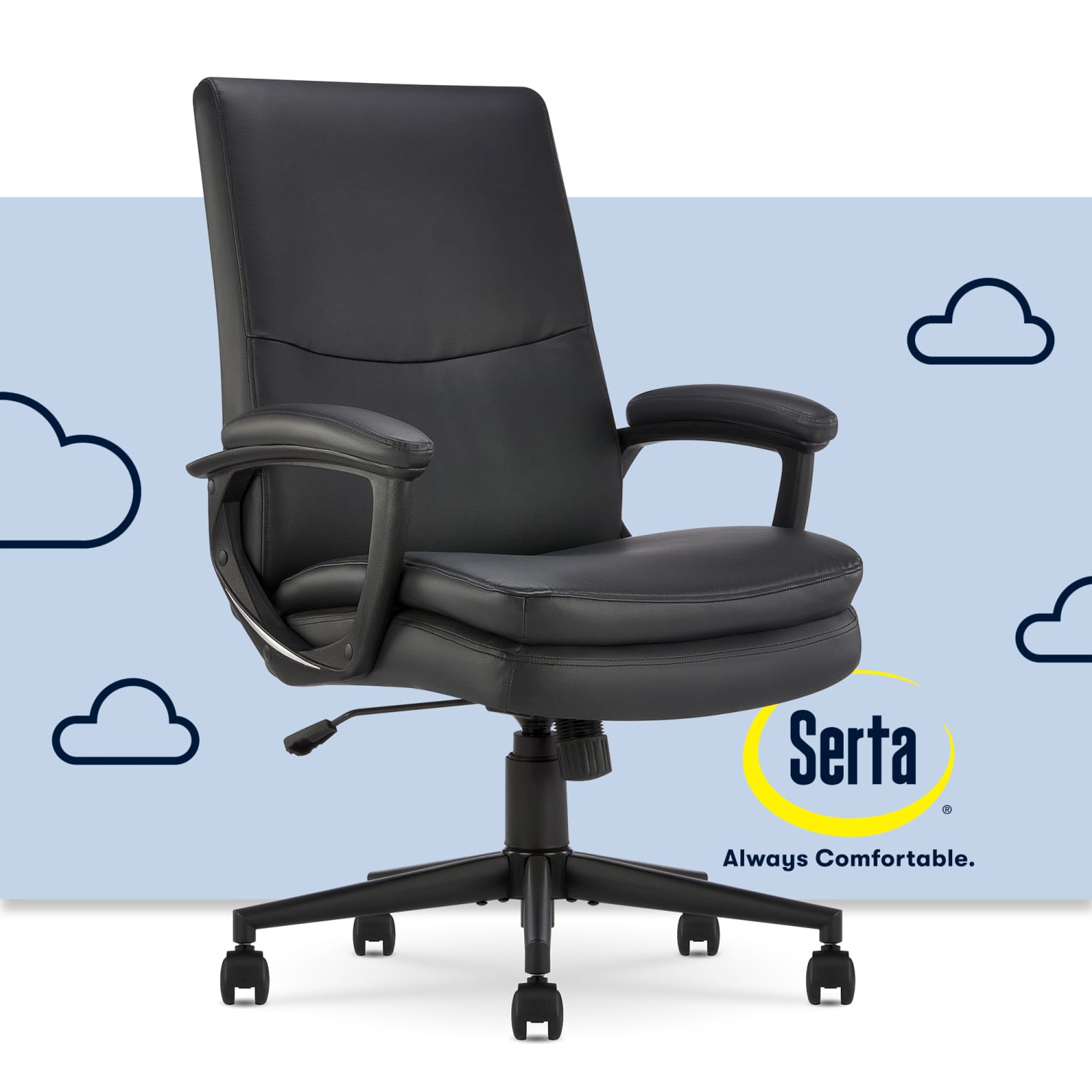 Serta Comfort Modern Ergonomic Bonded Leather High-Back Executive Office Chair, Black - Image 3
