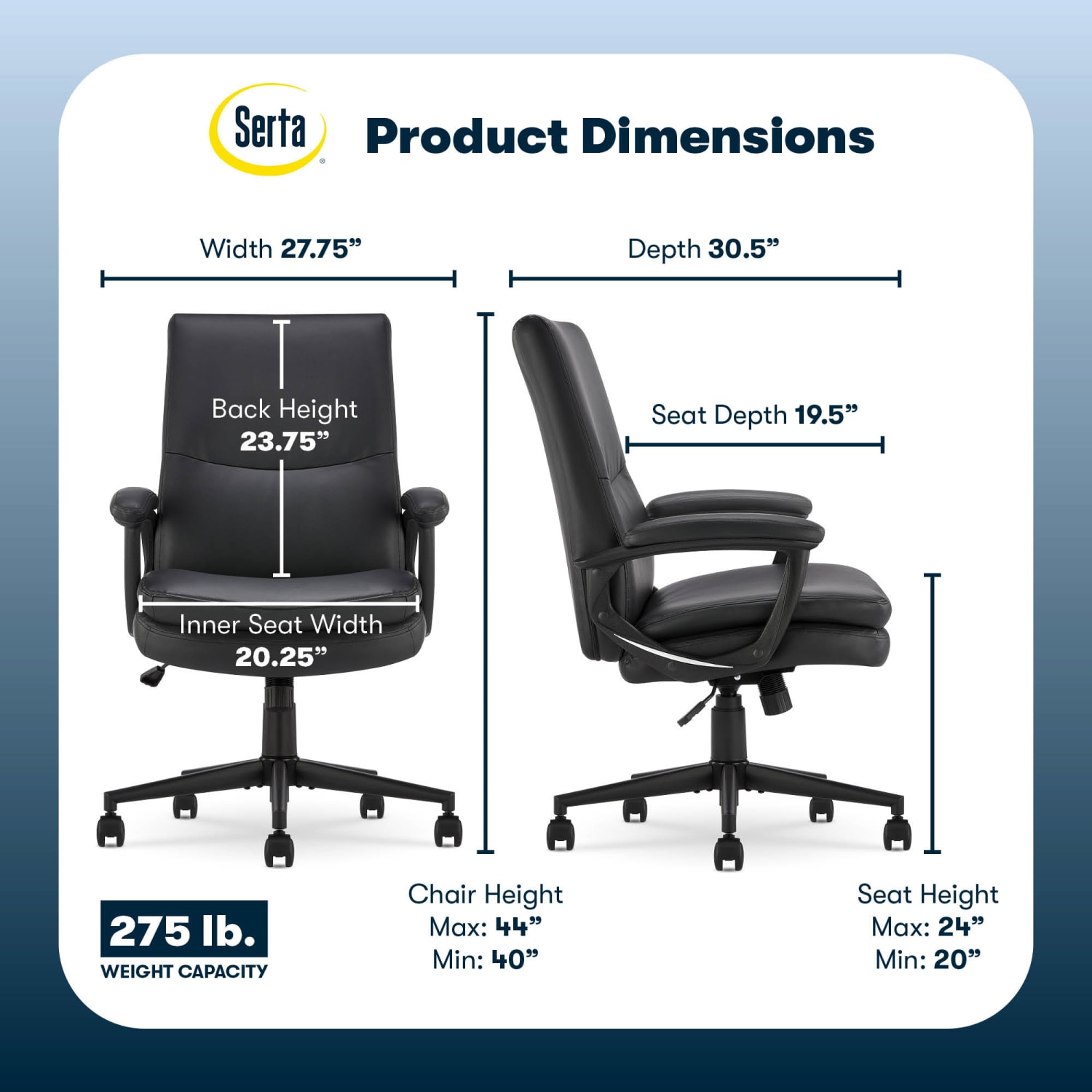 Serta Comfort Modern Ergonomic Bonded Leather High Back Executive Office Chair Black PopularChairscom