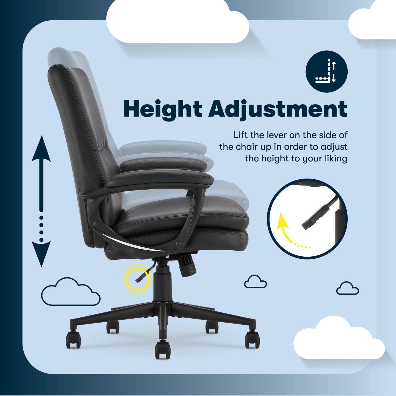 Serta Comfort Modern Ergonomic Bonded Leather High Back Executive Office Chair Black PopularChairscom