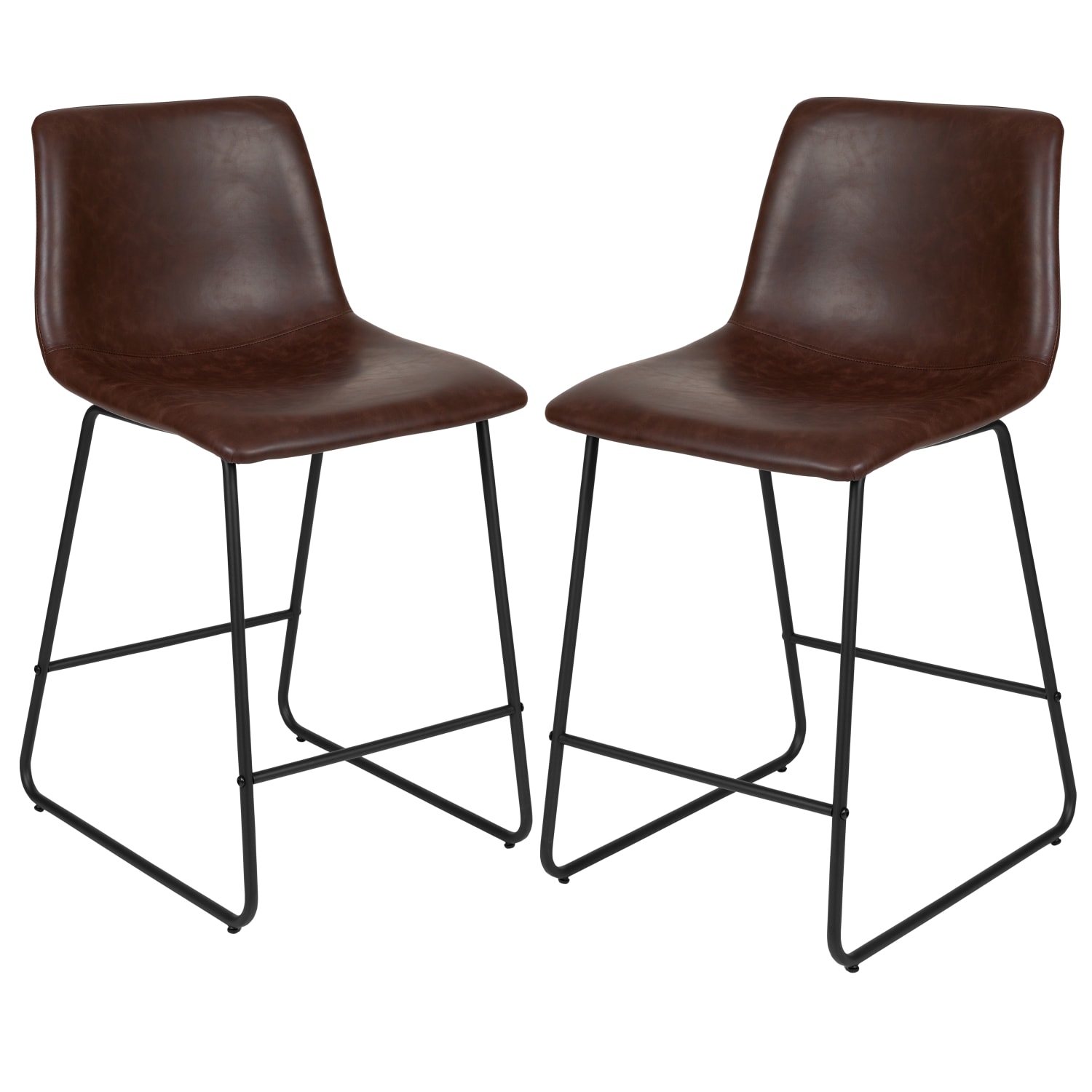 Flash Furniture LeatherSoft Faux Leather Counter Height Bar Stools Dark Brown Set Of 2 Stools PopularChairscom