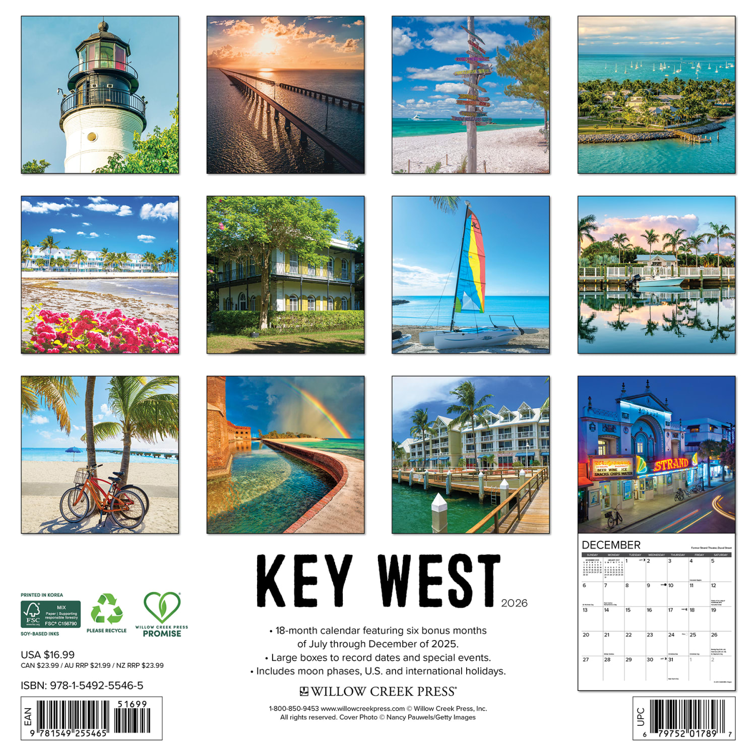 2026 Willow Creek Press Scenic Monthly Wall Calendar, 12in x 12in, Key West, January To December, 55465 - Image 6