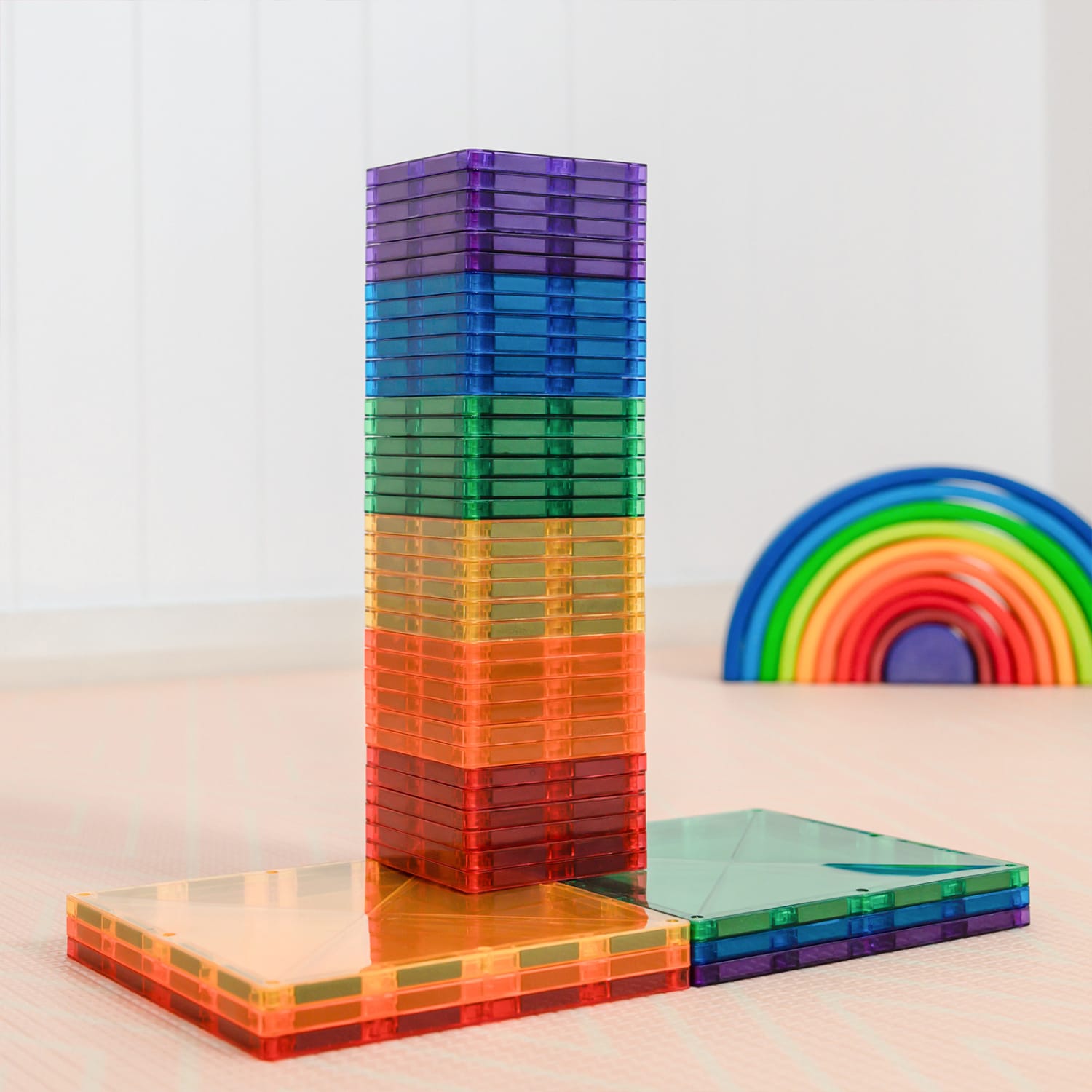 Connetix Magnetic Tiles Rainbow Square Pack, 42 Pieces - Image 4