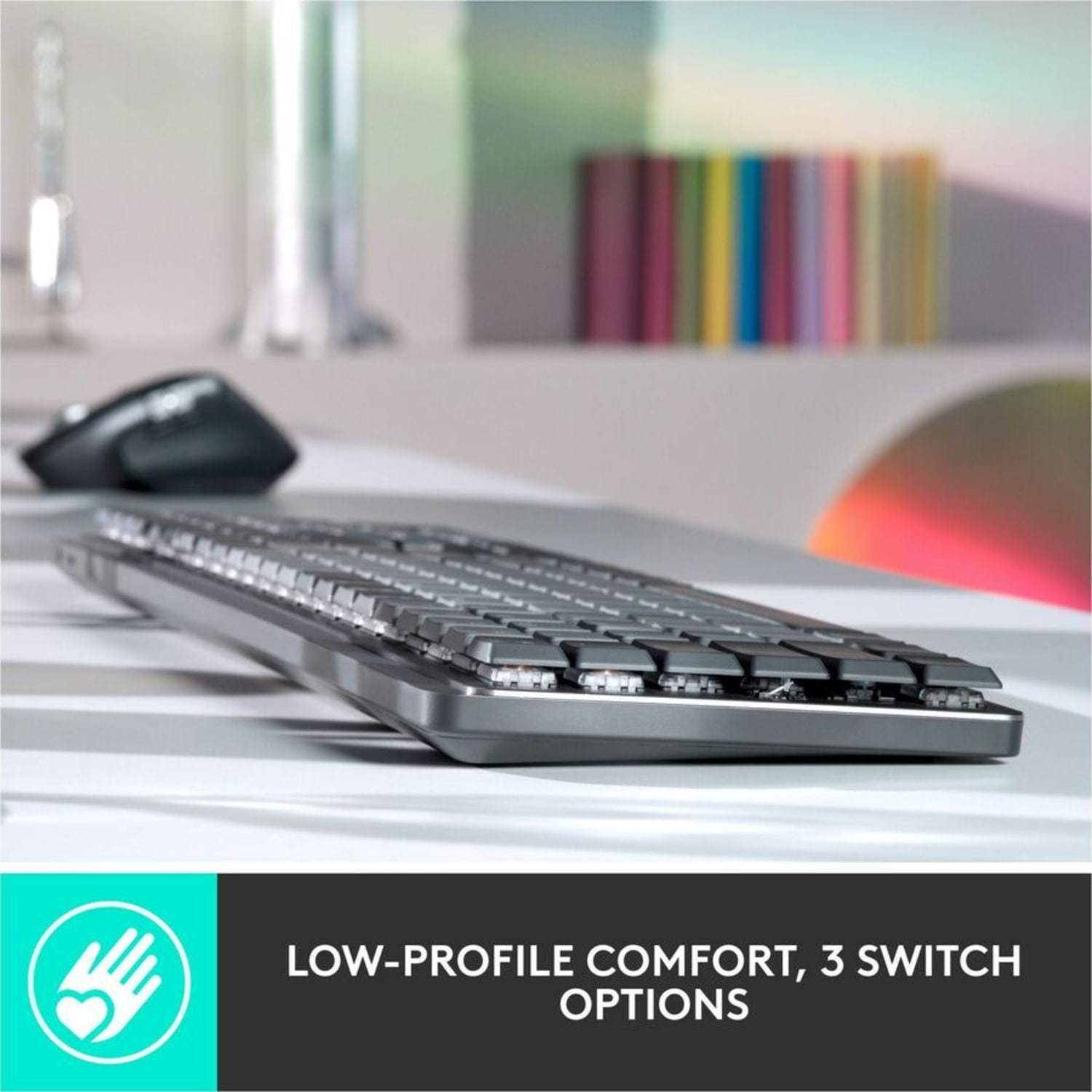 Logitech MX Mechanical Wireless Illuminated Performance Keyboard, Linear Switches, Backlit Keys, Bluetooth - Wireless Connectivity - Bluetooth/RF - 32.81 ft - ChromeOS - PC, Mac - Mechanical/MX Keyswitch - Graphite - Image 3