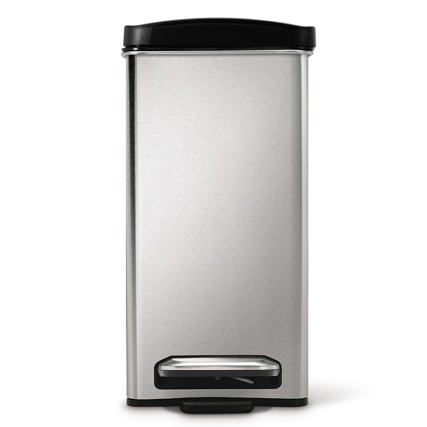 simplehuman Profile Slim Step Trash Can, 2.6 Gallon, 13.3inH x 14.3inD x 6.5inW, Stainless Steel With Black Plastic Lid - Image 3
