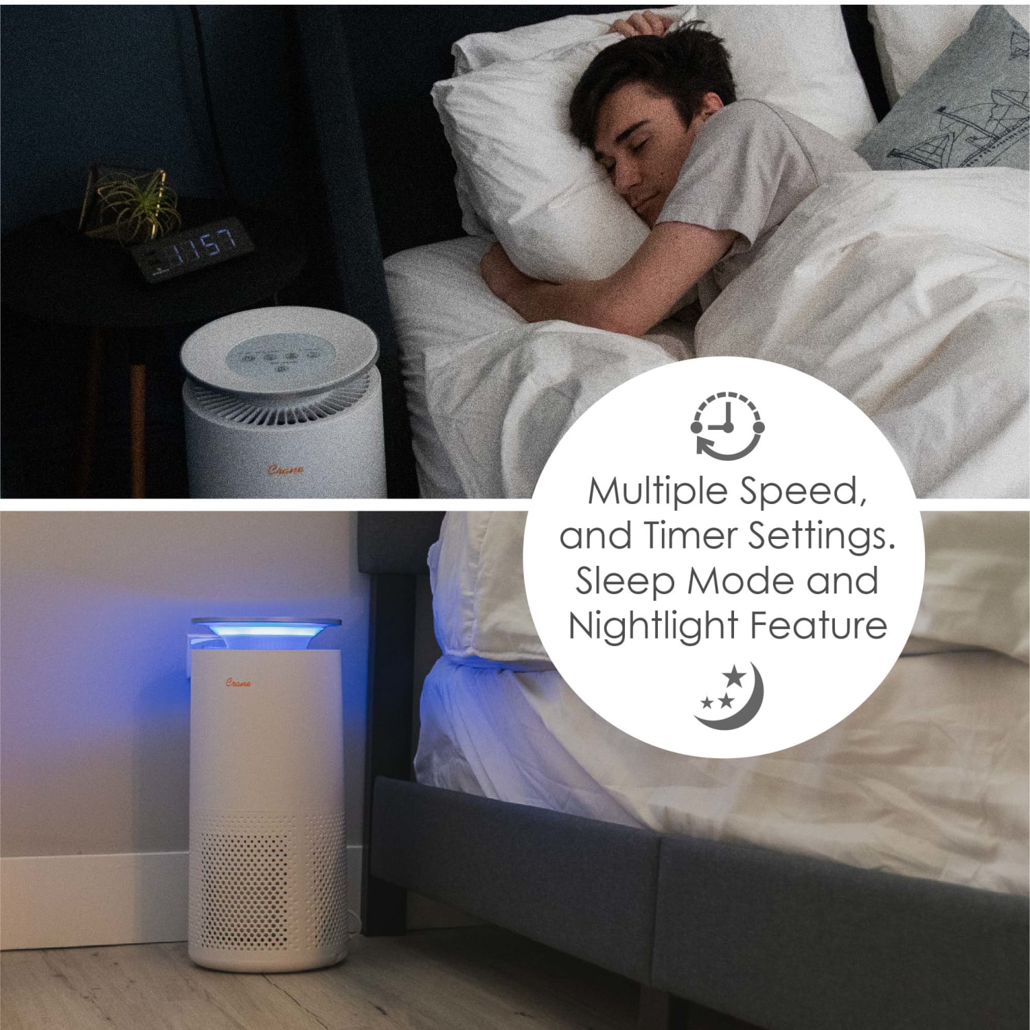 Crane Ultra Premium True HEPA Air Purifier, 500 Sq. Ft. Coverage, 18-3/4in x 9-1/2in - Image 5