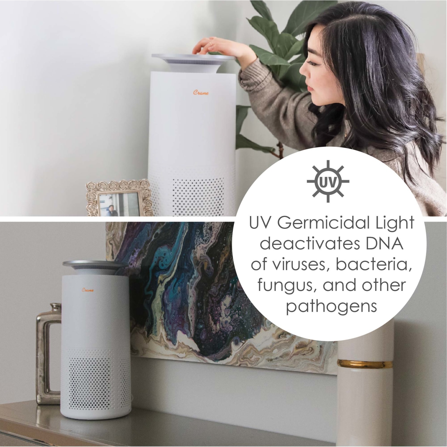 Crane Ultra Premium True HEPA Air Purifier, 500 Sq. Ft. Coverage, 18-3/4in x 9-1/2in - Image 6