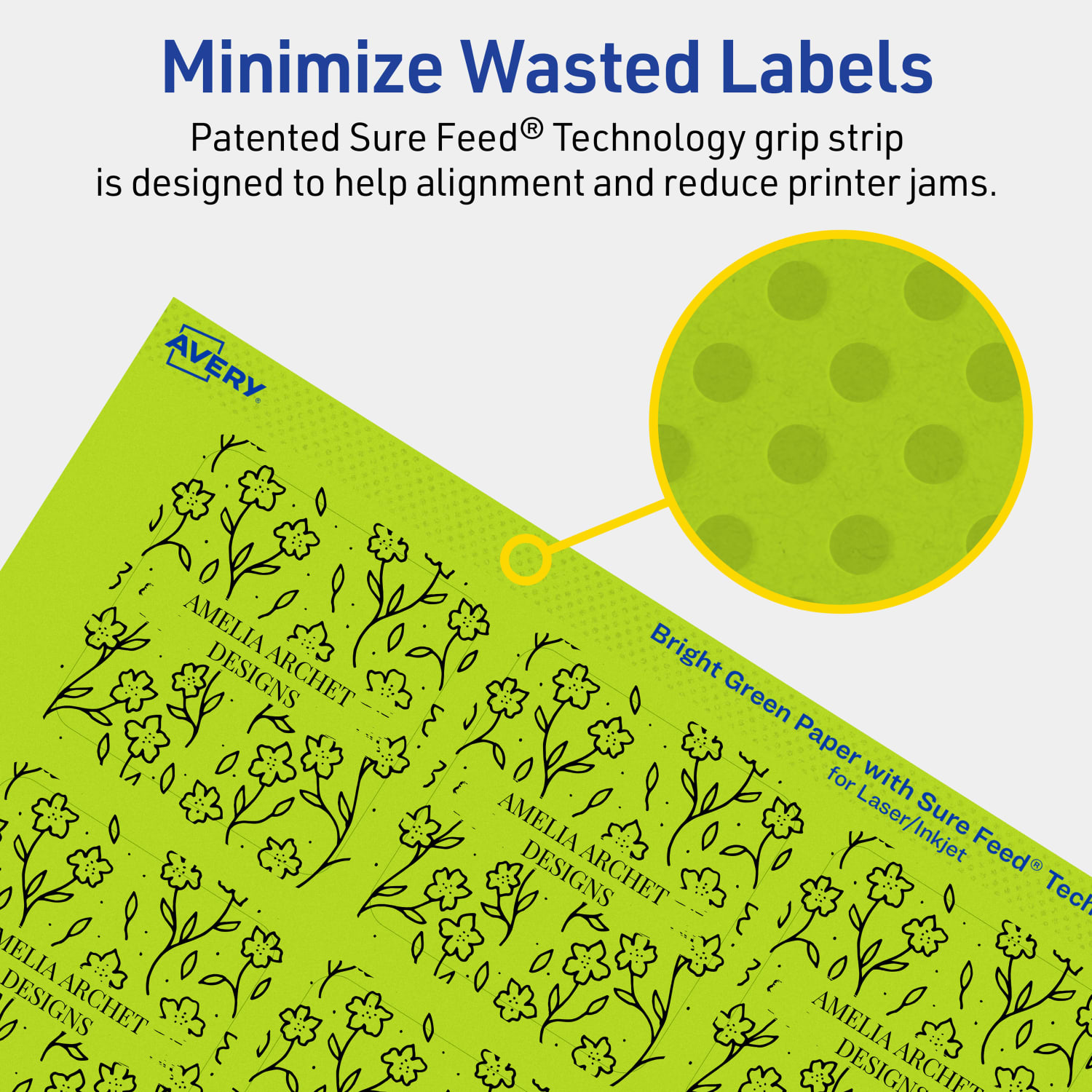 Avery Print-To-The-Edge Labels With Sure Feed Technology And Easy Peel, 94105-BGP80, Square, 2-1/8in x 2-1/8in, Matte Bright Green, Pack of 960 - Image 5