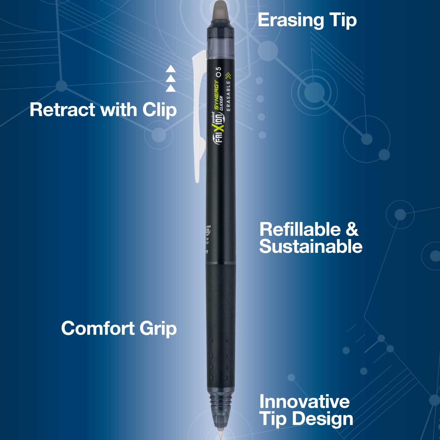 Pilot FriXion Synergy Clicker Erasable Retractable Gel Pens, Pack of 3, Extra-Fine Point, 0.5 mm, Black Barrel, Black Ink - Image 5
