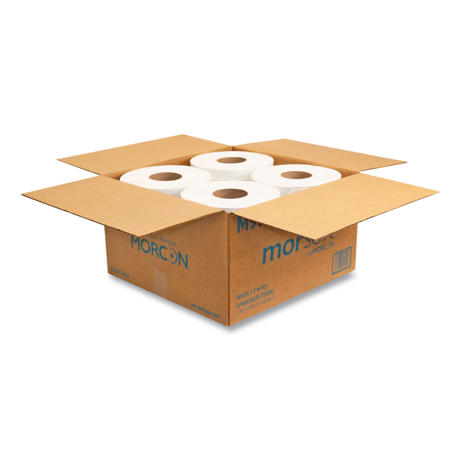 Morcon Tissue Jumbo Bath Tissue, Septic Safe, 2-Ply, White, 3.3in x 1,000 ft, 12/Carton - Image 4