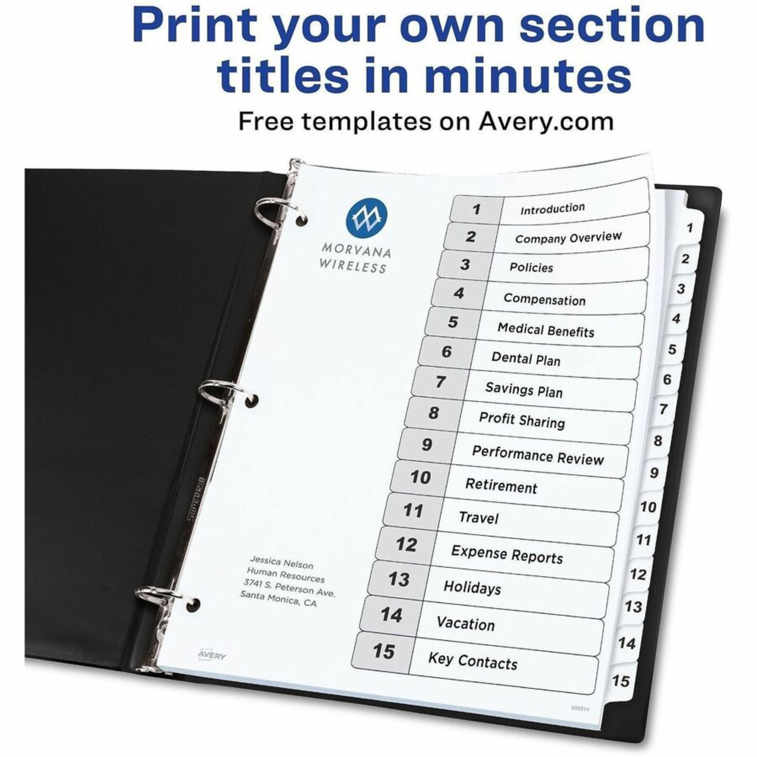Avery Ready Index Dividers, 1-15 Tab & Customizable Table Of Contents, Letter Size, Black/White ,15 Tabs Per Pack, Set Of 6 Packs - Image 4