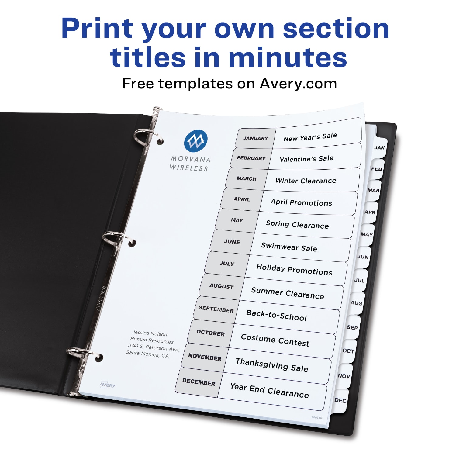 Avery Ready Index Jan-Dec Binder Dividers With Customizable Table of Contents, 8-1/2in x 11in, 12 Tabs Per Set, Classic White Tabs, Pack Of 6 Sets - Image 3
