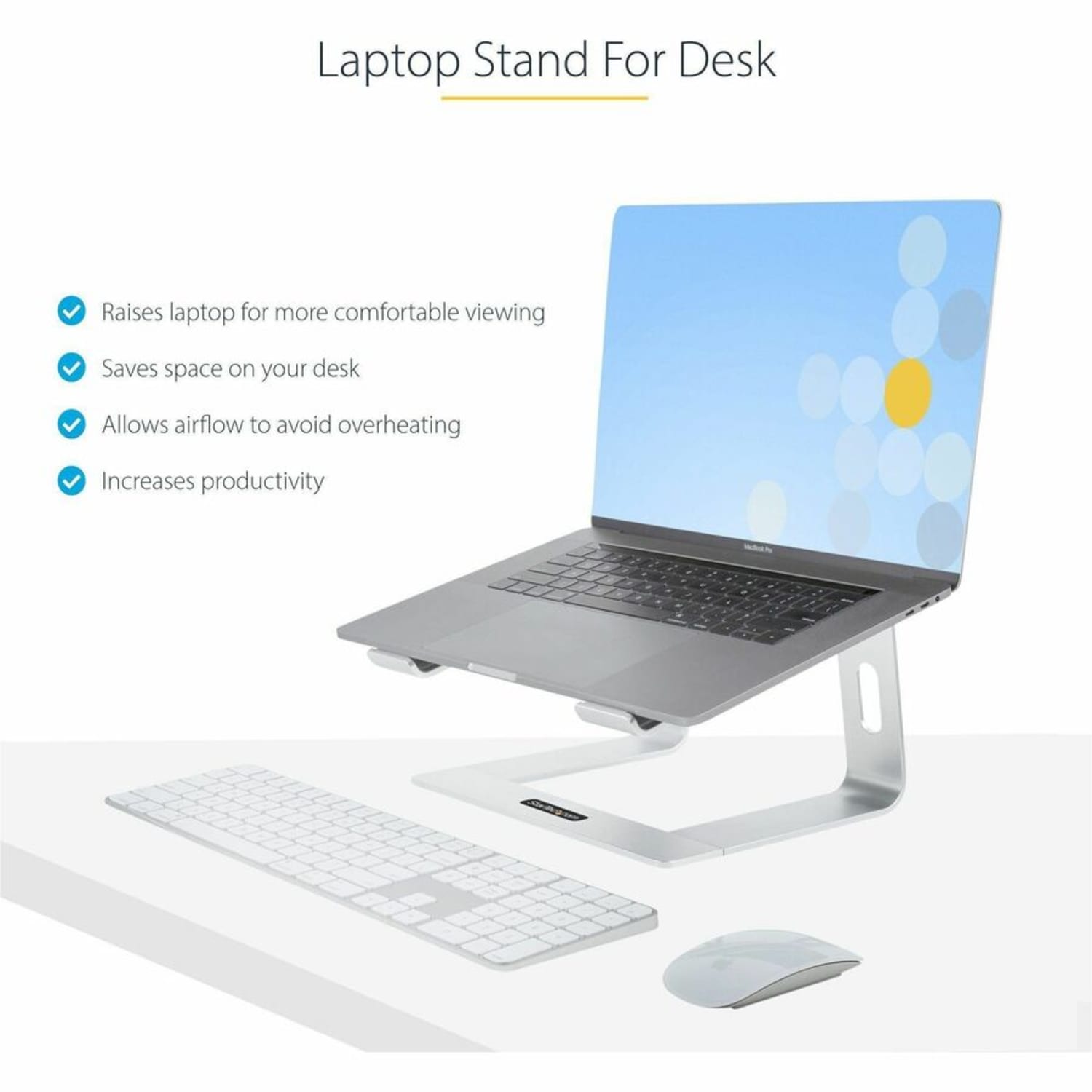StarTech.com Laptop Stand for Desk, Supports 5kg / 11lb, Aluminum, Silver, Ergonomic Laptop Riser, Portable Laptop Holder for Desk - Image 3