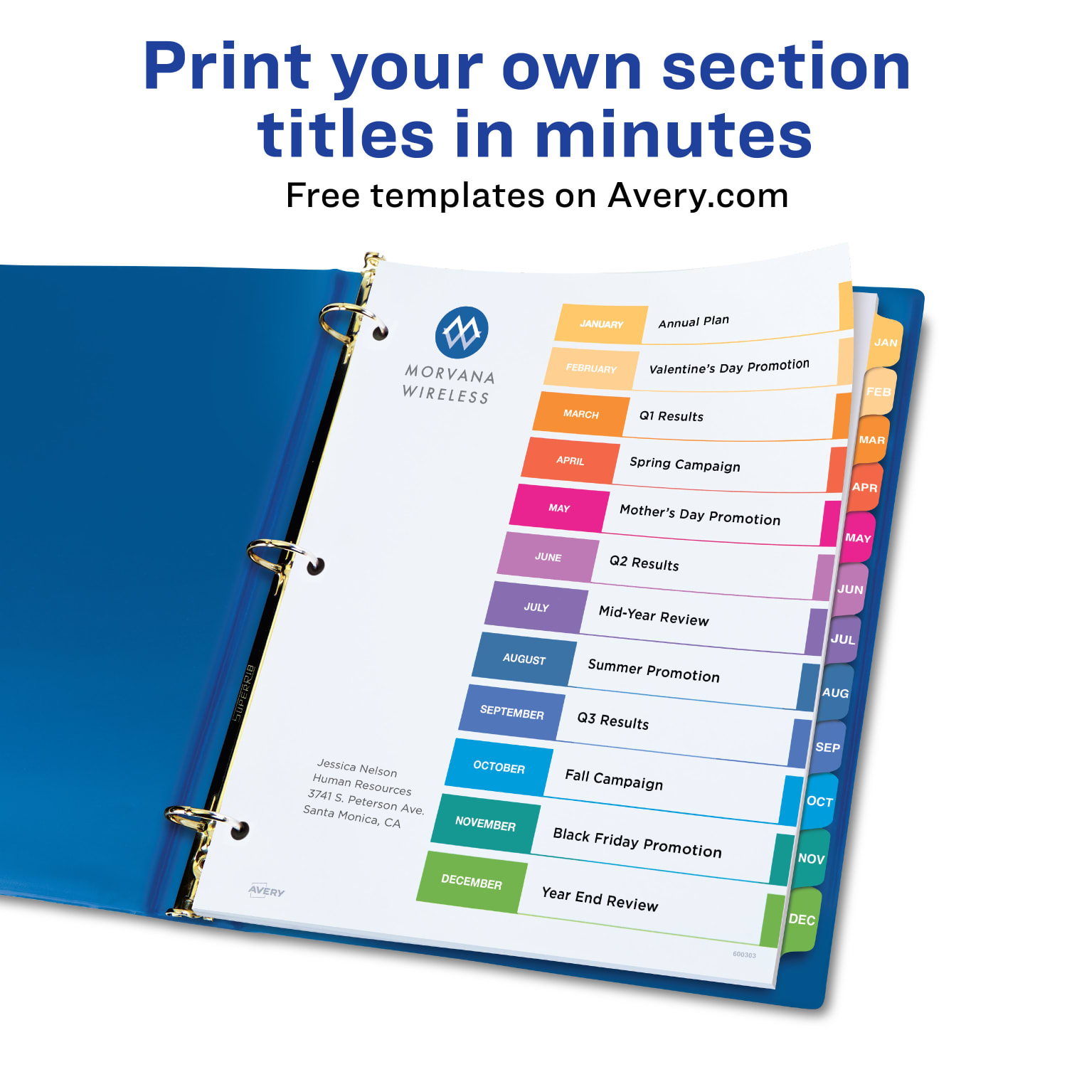 Avery Ready Index Dividers, Jan-Dec Tab & Customizable Table of Contents, 8-1/2in x 11in, Multicolor, 12 Dividers Per Pack, Set Of 6 Packs - Image 4