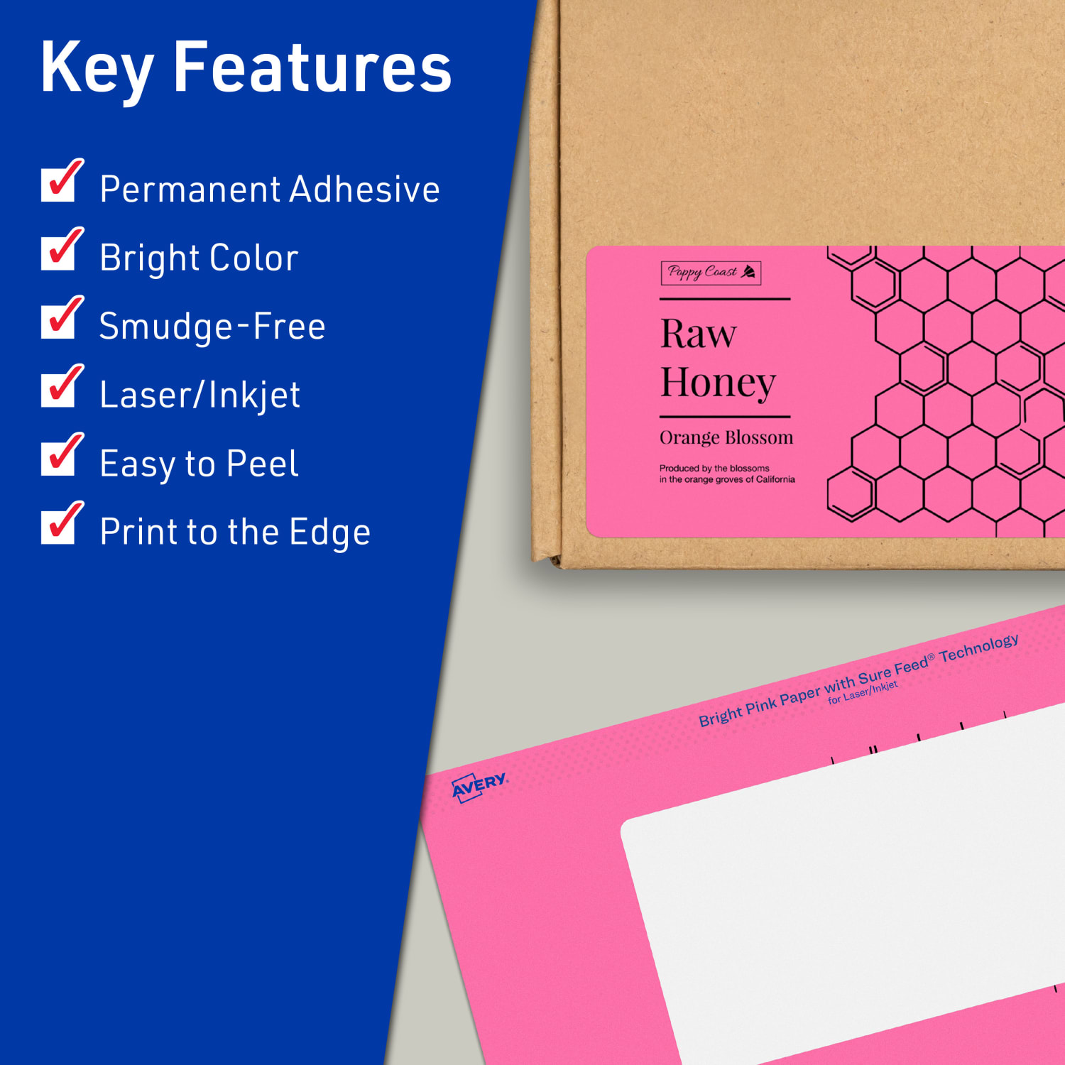 Avery Print-To-The-Edge Labels With Sure Feed Technology, 94241-BPP10, Rectangle, 2in x 5in, Matte Bright Pink, Pack of 40 - Image 3