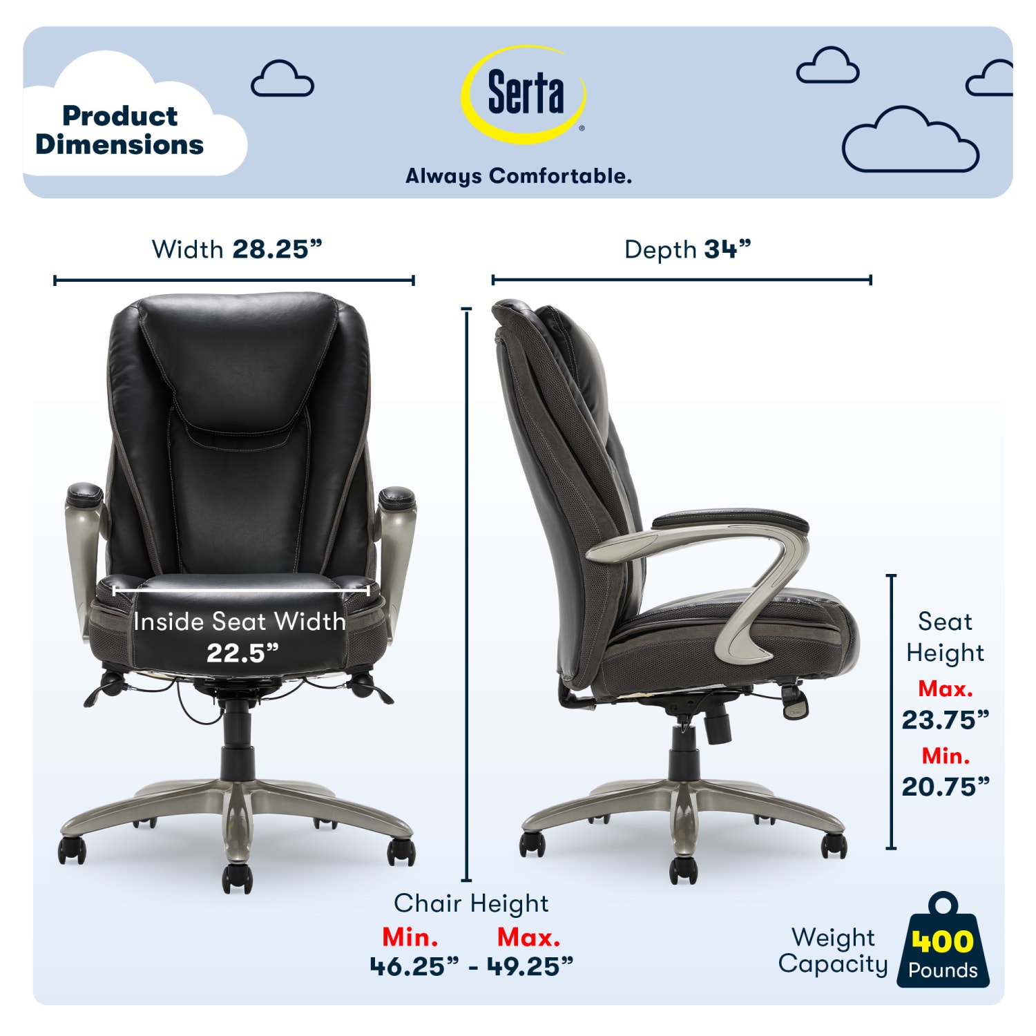 Serta® Smart Layers™ Hensley Big Tall Ergonomic Bonded Leather HighBack Chair BlackSilver PopularChairscom Serta® Smart Layers™ Hensley Big Tall Ergonomic Bonded Leather High Back Chair BlackSilver PopularChairscom