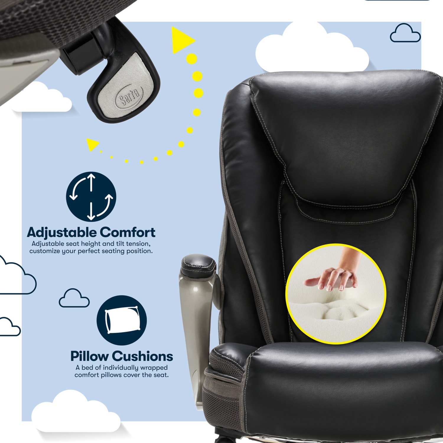 Serta® Smart Layers™ Hensley Big Tall Ergonomic Bonded Leather HighBack Chair BlackSilver PopularChairscom Serta® Smart Layers™ Hensley Big Tall Ergonomic Bonded Leather High Back Chair BlackSilver PopularChairscom