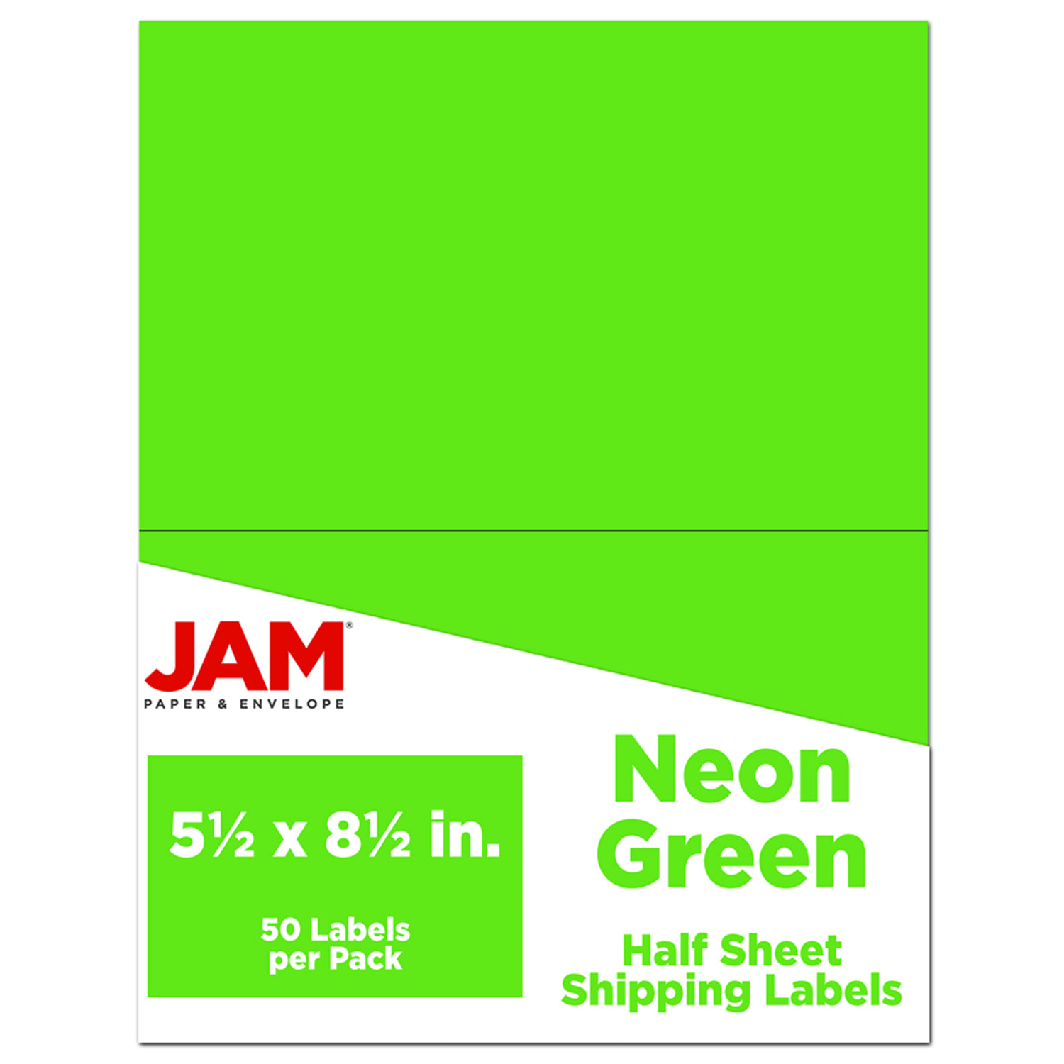 JAM Paper Half-Page Mailing And Shipping Labels, Rectangle, 5-1/2in x 8-1/2in, Neon Green, Pack Of 50 Labels