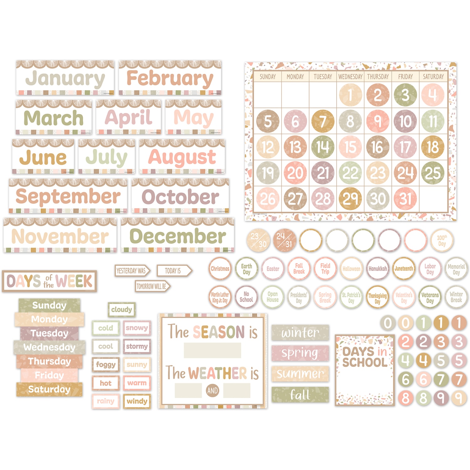 Teacher Created Resources Terrazzo Tones Bulletin Board 115-Piece Set, Calendar - Image 3