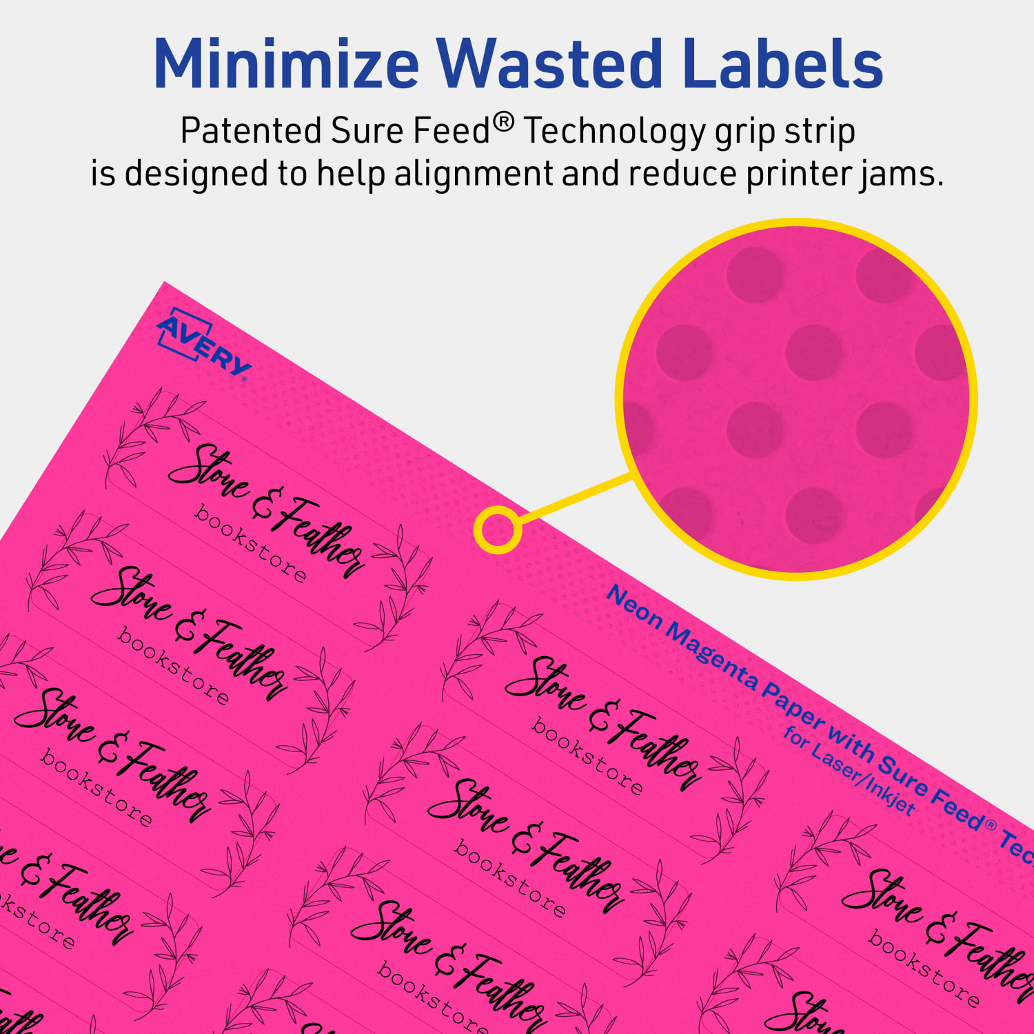 Avery Print-To-The-Edge Labels With Sure Feed Technology And Easy Peel, 94216-NMP40, Rectangle, 3/4in x 2-1/4in, Matte Neon Magenta, Pack of 1200 - Image 5