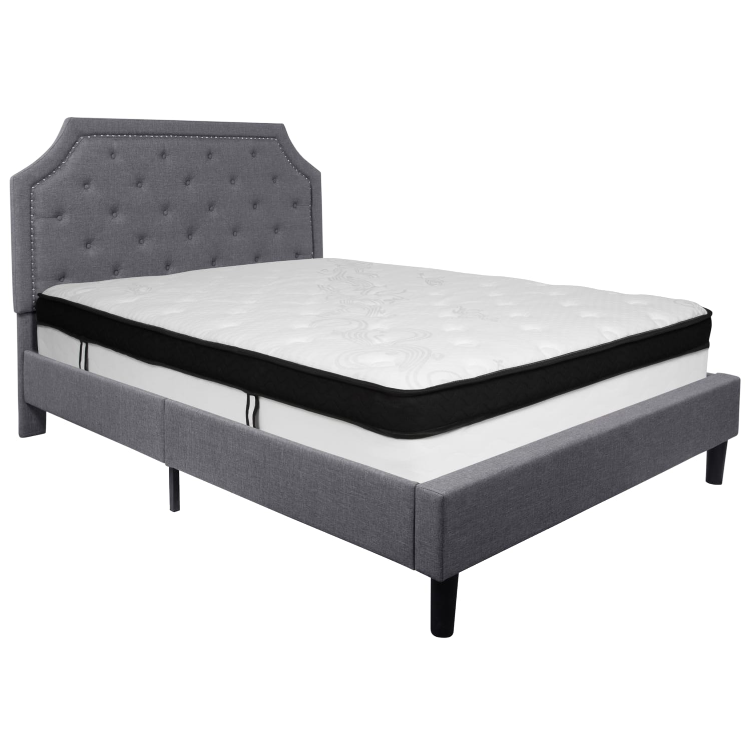 Flash Furniture Brighton Arched Tufted Upholstered Platform Bed And Memory Foam Pocket Spring Mattress, Queen, Light Gray - Image 3