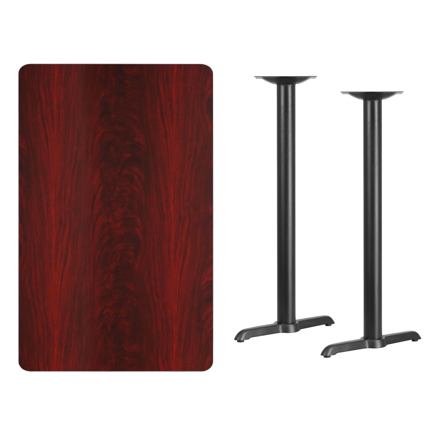 Flash Furniture Laminate Rectangular Table Top With Bar-Height Table Bases, 43-1/8inH x 30inW x 48inD, Mahogany/Black - Image 4