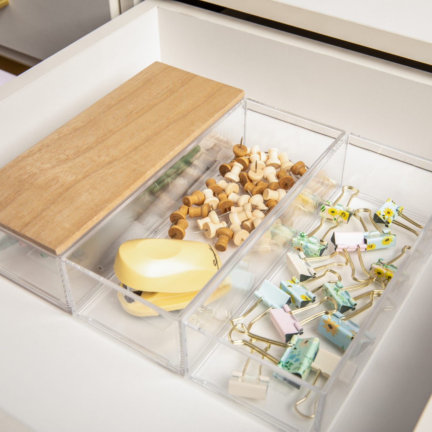 Martha Stewart Brody Plastic Storage Organizer Bins With Lids, 2inH x 3inW x 7-1/2inD, Clear/Light Natural, Set Of 3 Bins - Image 6