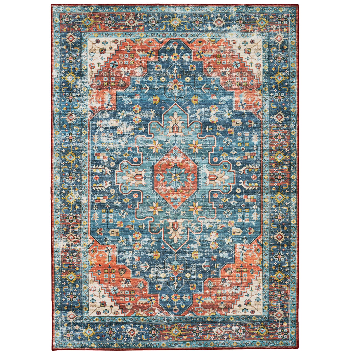 Linon Washable Indoor Rug, Julian, 3ft x 5ft, Teal/Rust - Image 3