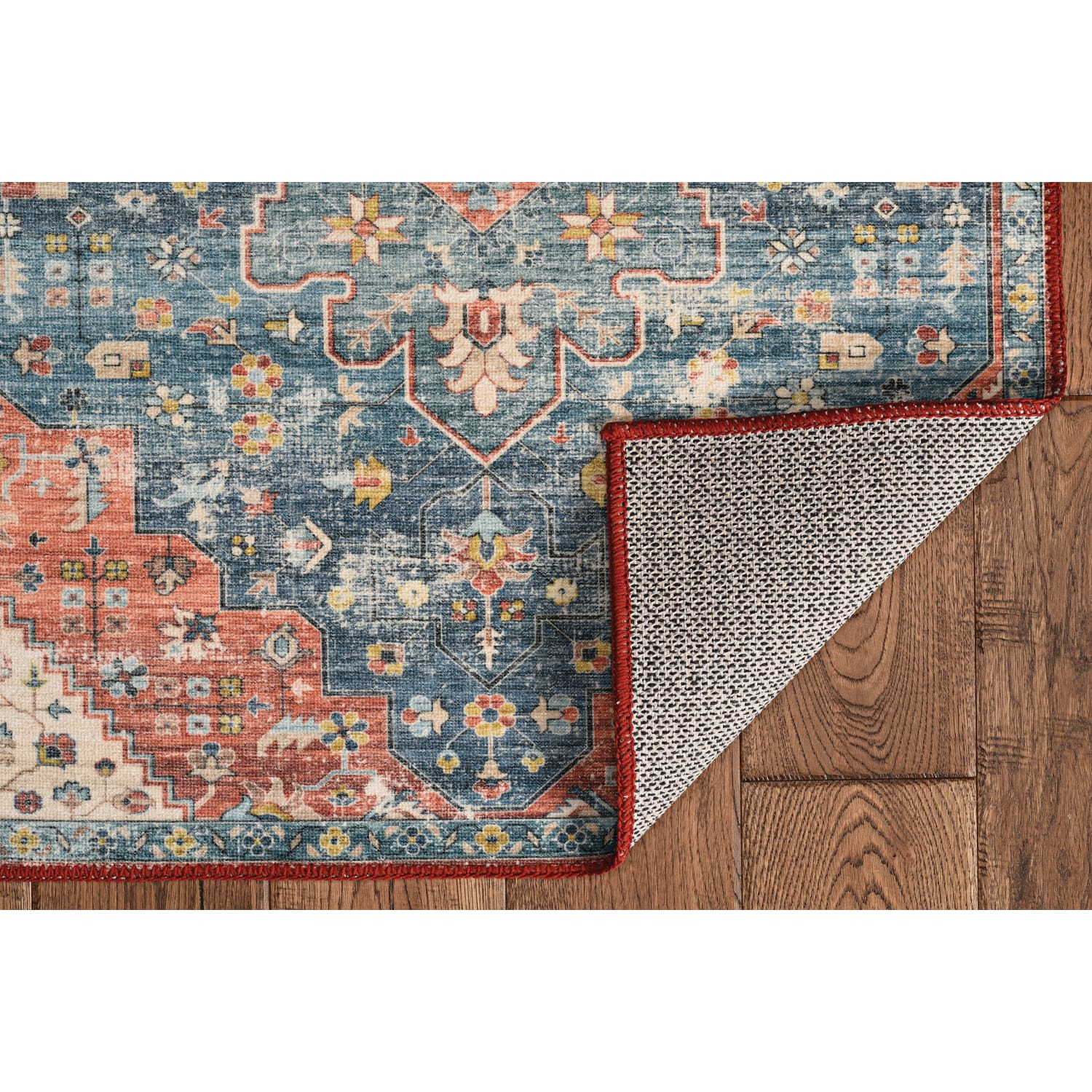 Linon Washable Indoor Rug, Julian, 3ft x 5ft, Teal/Rust - Image 5