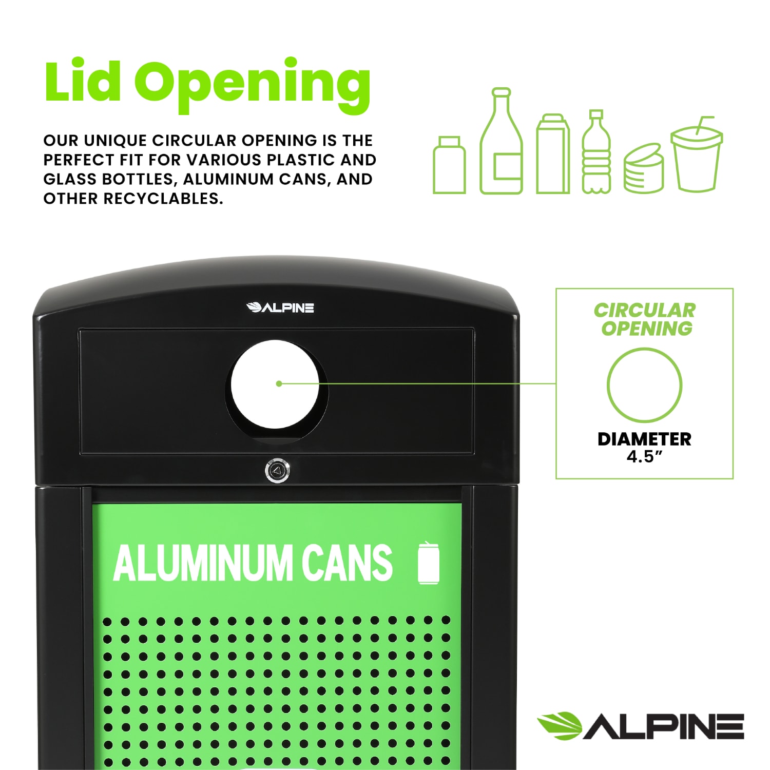 Alpine Industries Steel, Indoor/Outdoor Trash Can, 40 Gallons, Green, 2/Pack (471-40-GSCM-MK) - Image 3