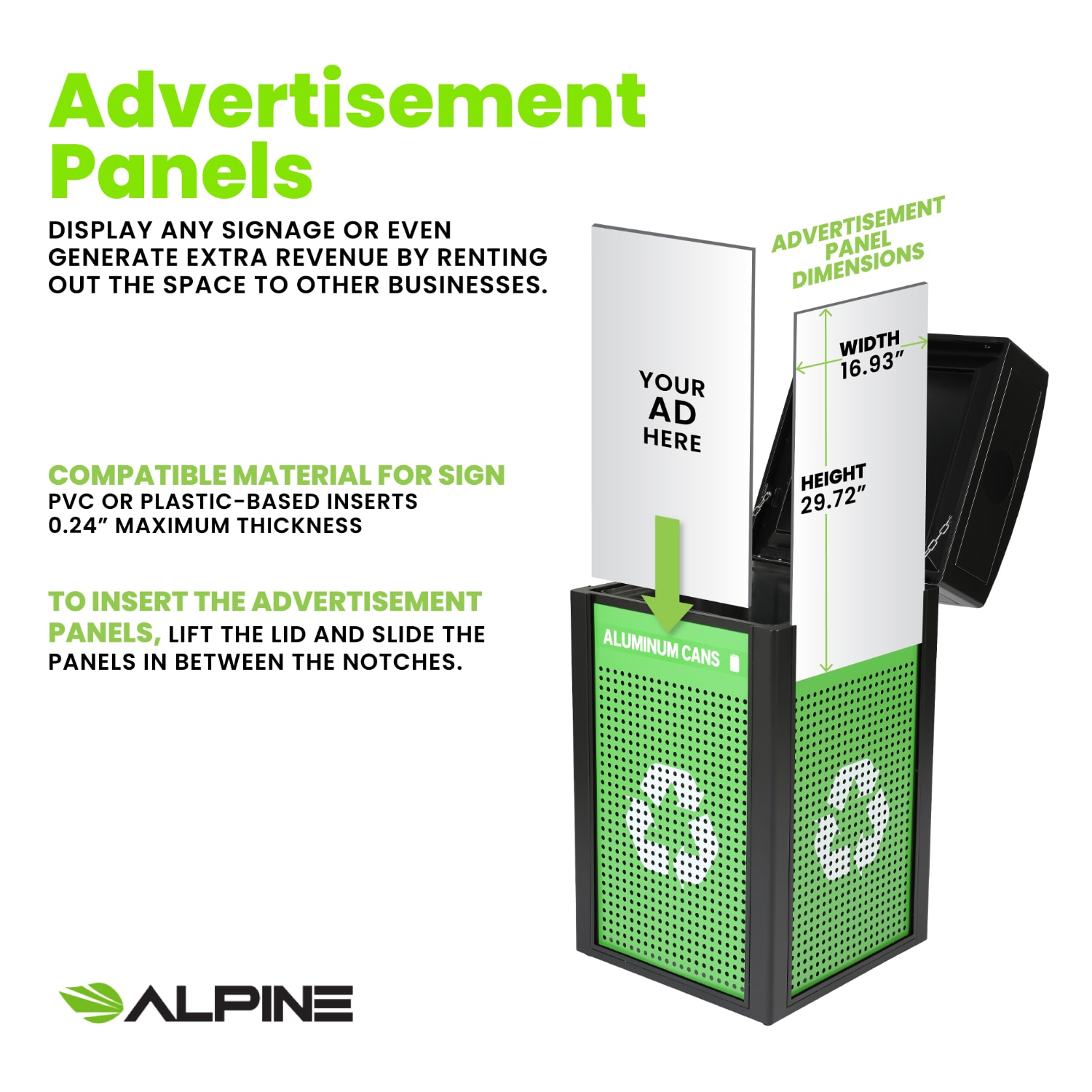 Alpine Industries Steel, Indoor/Outdoor Trash Can, 40 Gallons, Green, 2/Pack (471-40-GSCM-MK) - Image 4
