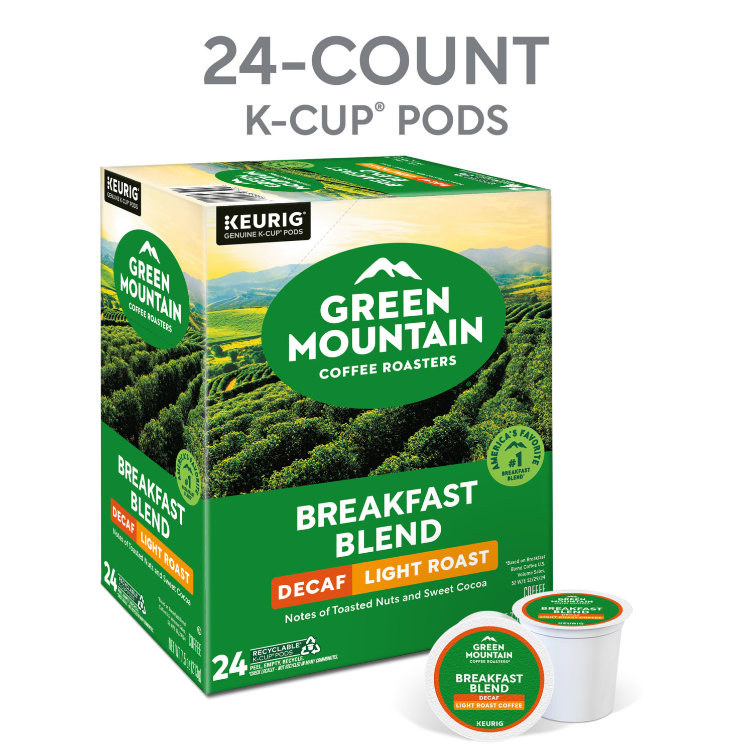 Green Mountain Coffee Single-Serve Coffee K-Cup Pods, Decaffeinated, Breakfast Blend, Carton Of 24 - Image 4