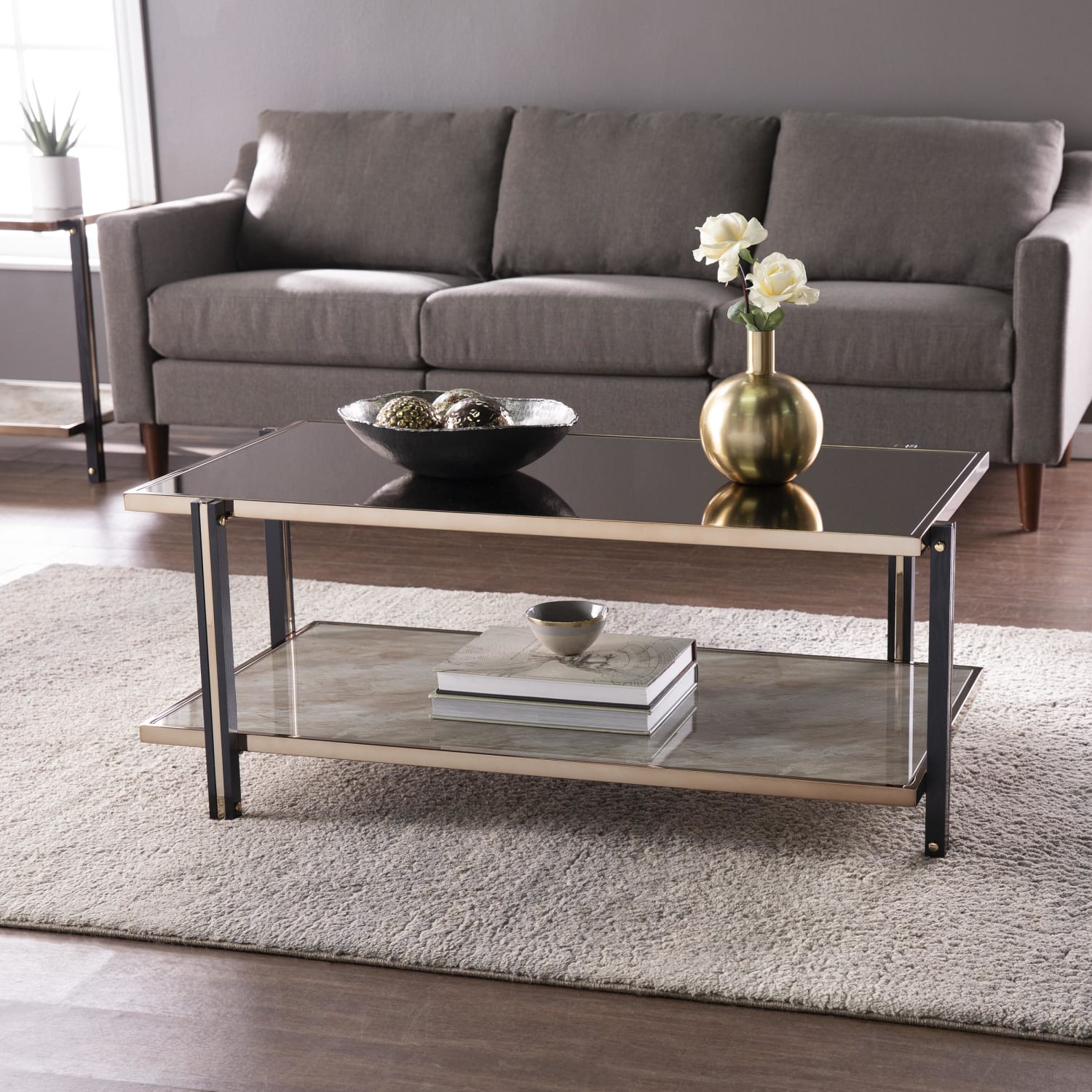 SEI Thornsett Cocktail Table, 18inH x 43inW x 23-1/4inD, Champagne/Smoke - Image 4