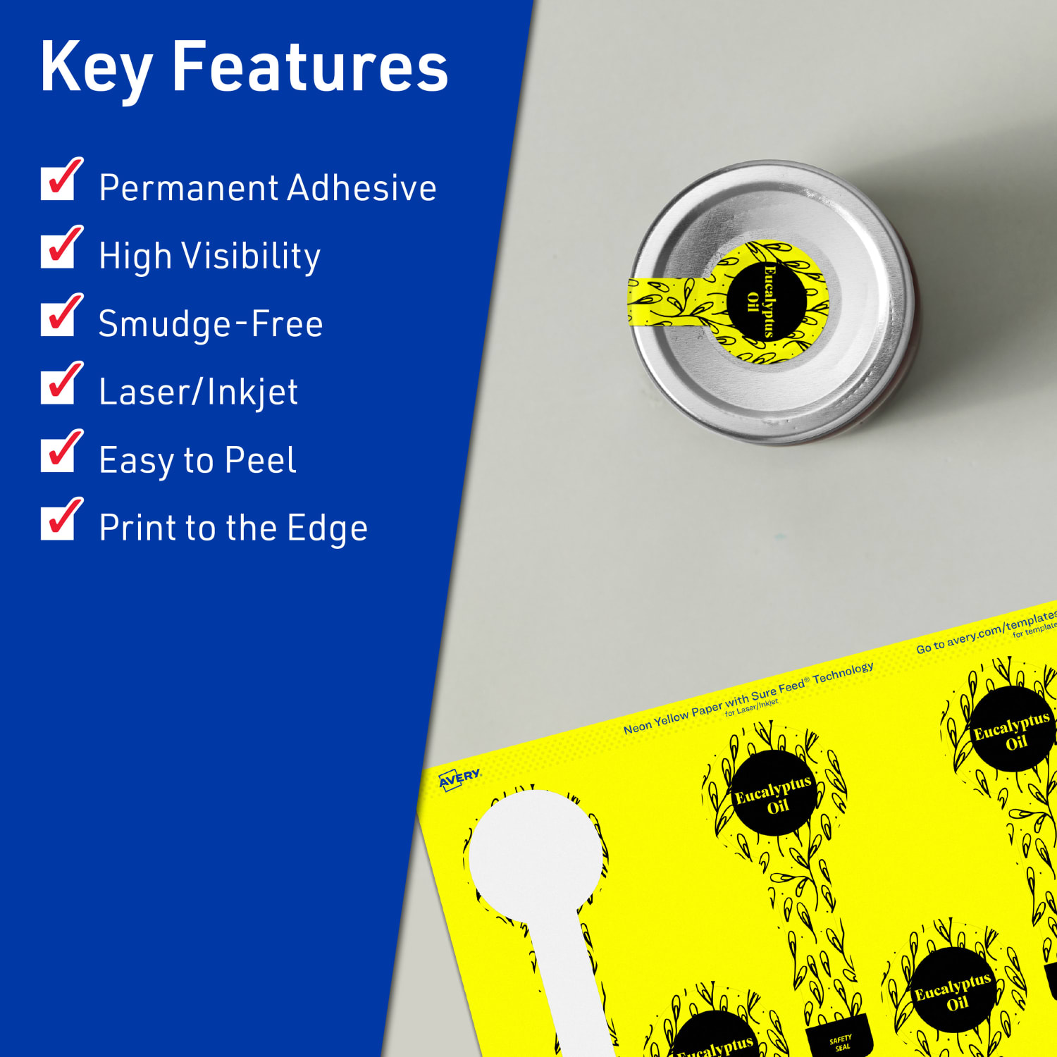 Avery Print-To-The-Edge Labels With Sure Feed Technology, 94116-NYP80, Lollipop, 1-1/2in x 4in, Matte Neon Yellow, Pack of 640 - Image 3