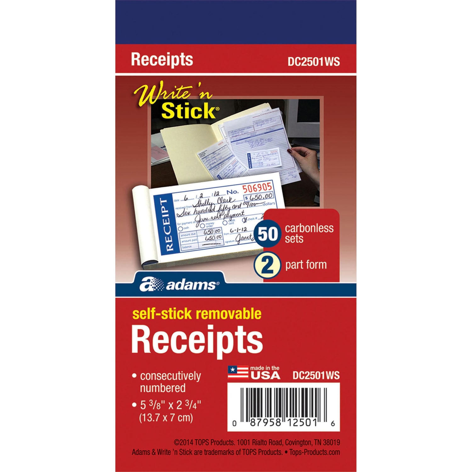 Adams Write n Stick Receipt Book, 2 3/4in x 5 3/8in, 2-Part, Book Of 50 Sets - Image 5