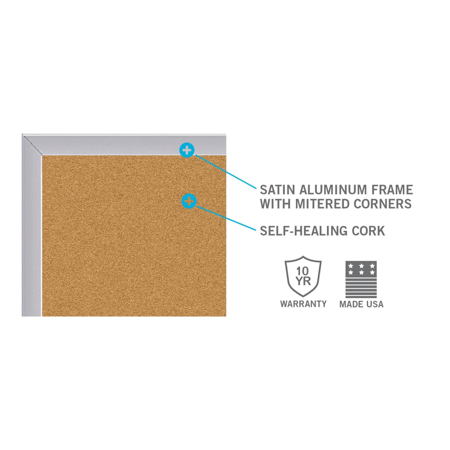 Ghent Cork Bulletin Board, 48 1/2in x 48 1/2in, Aluminum Frame With Silver Finish - Image 4