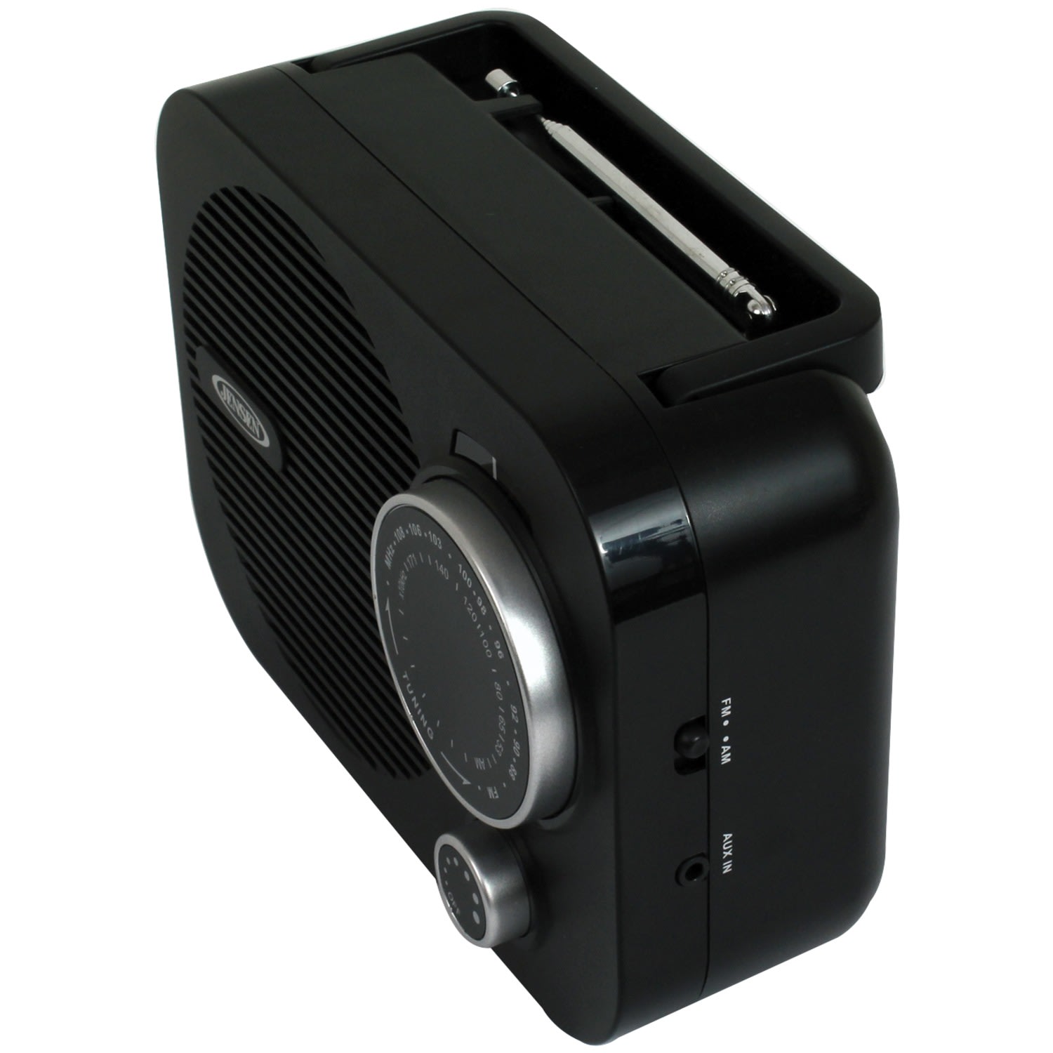 JENSEN MR-550 Portable AM/FM Radio With Telescoping Antenna, 5-9/16inH x 7-1/8inW x 3-3/16inD, Black - Image 3