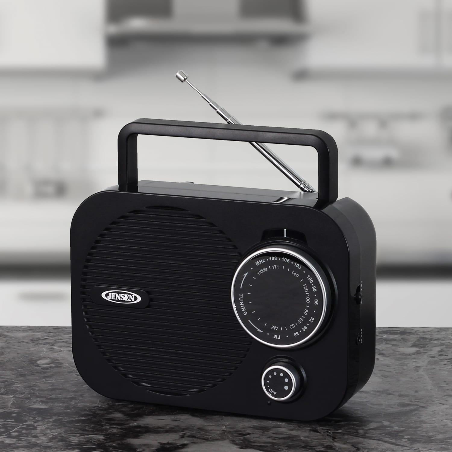 JENSEN MR-550 Portable AM/FM Radio With Telescoping Antenna, 5-9/16inH x 7-1/8inW x 3-3/16inD, Black - Image 5