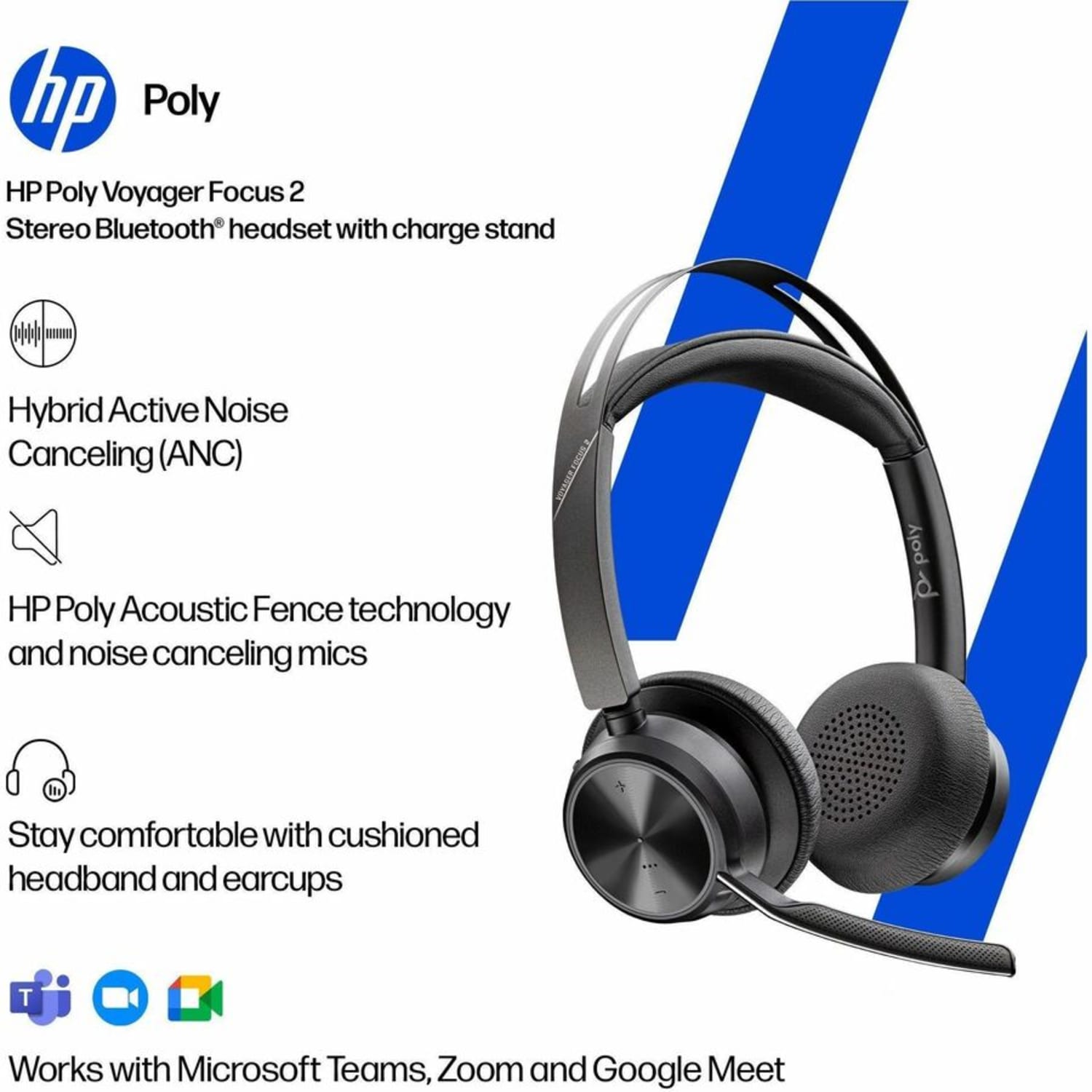 Poly Voyager Focus 2 Headset - Microsoft Teams Certification - Google Assistant, Siri - Stereo - USB Type C - 9T9J6AAAC3 - Image 5