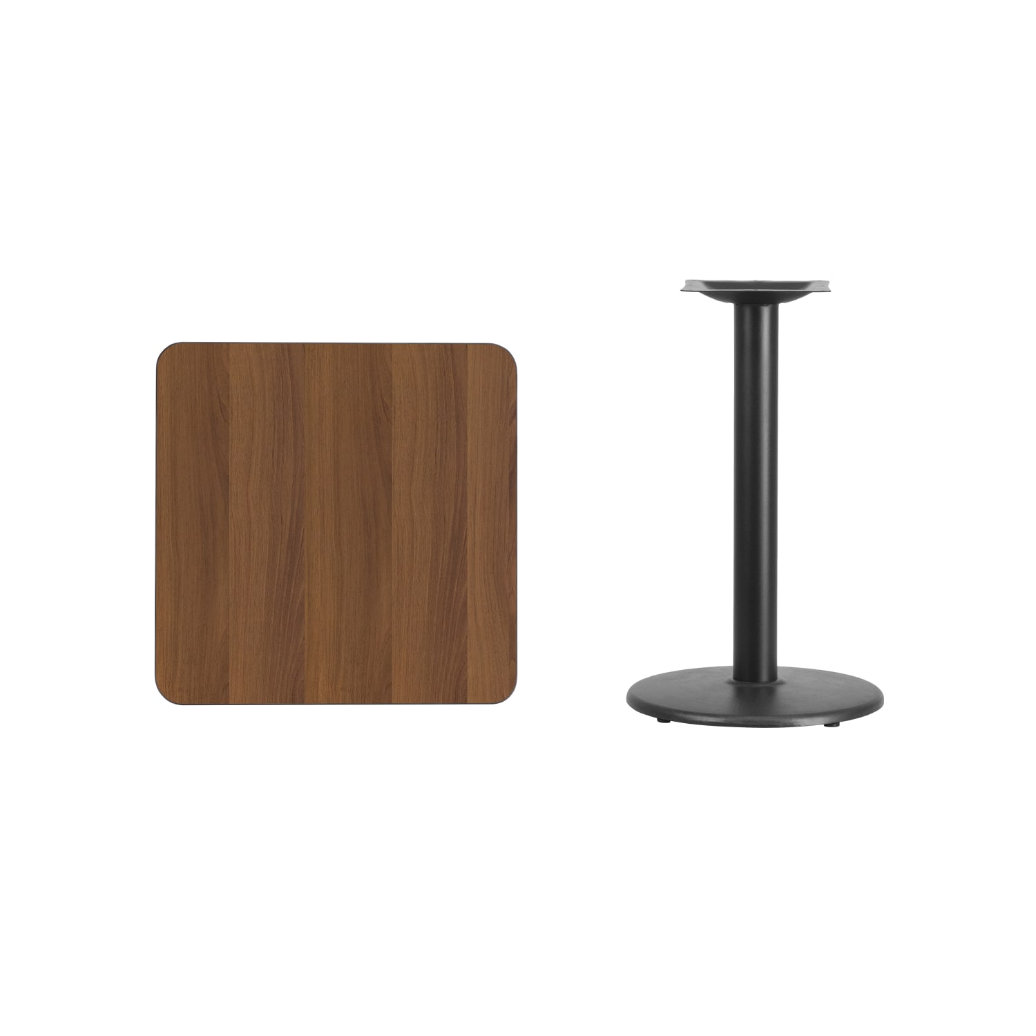 Flash Furniture Square Laminate Table Top With Round Table Height Base, 31-3/16inH x 24inW x 24inD, Walnut - Image 4