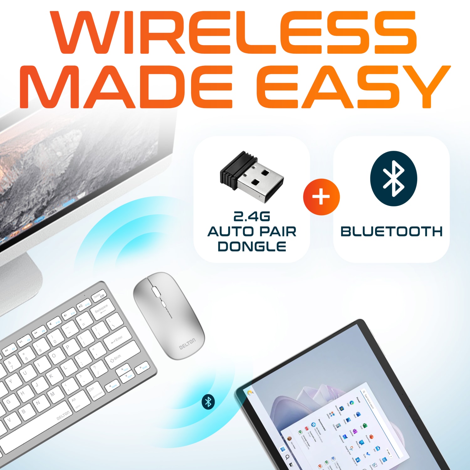 Delton Wireless Keyboard, Mouse and Tablet Stand Bundle, White, Total Qty 1 - Image 3