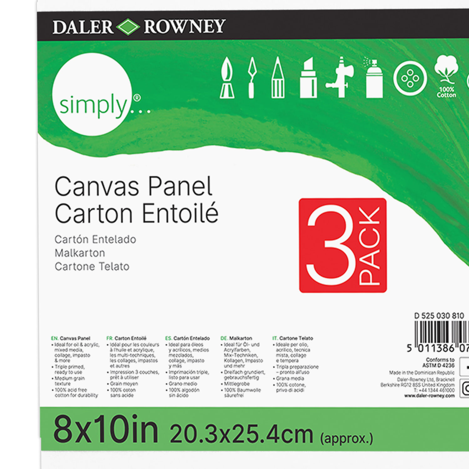 Daler-Rowney Simply White Cotton Canvas Panels, 10inH x 8inW x 3/8inD, White, 3 Panels Per Pack, Bundle Of 6 Packs - Image 5