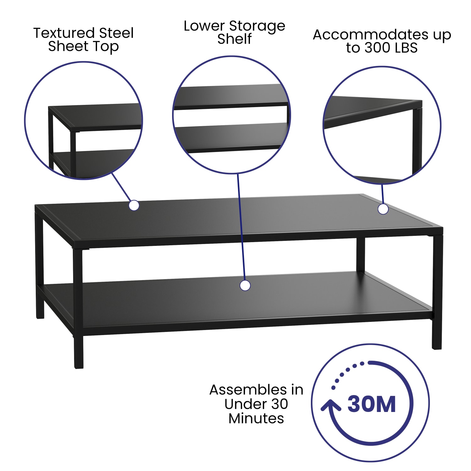 Flash Furniture Brock Outdoor 2-Tier Commercial-Grade Steel Patio Outdoor Furniture Coffee Table, 15inH x 45inW x 32inD, Black - Image 5