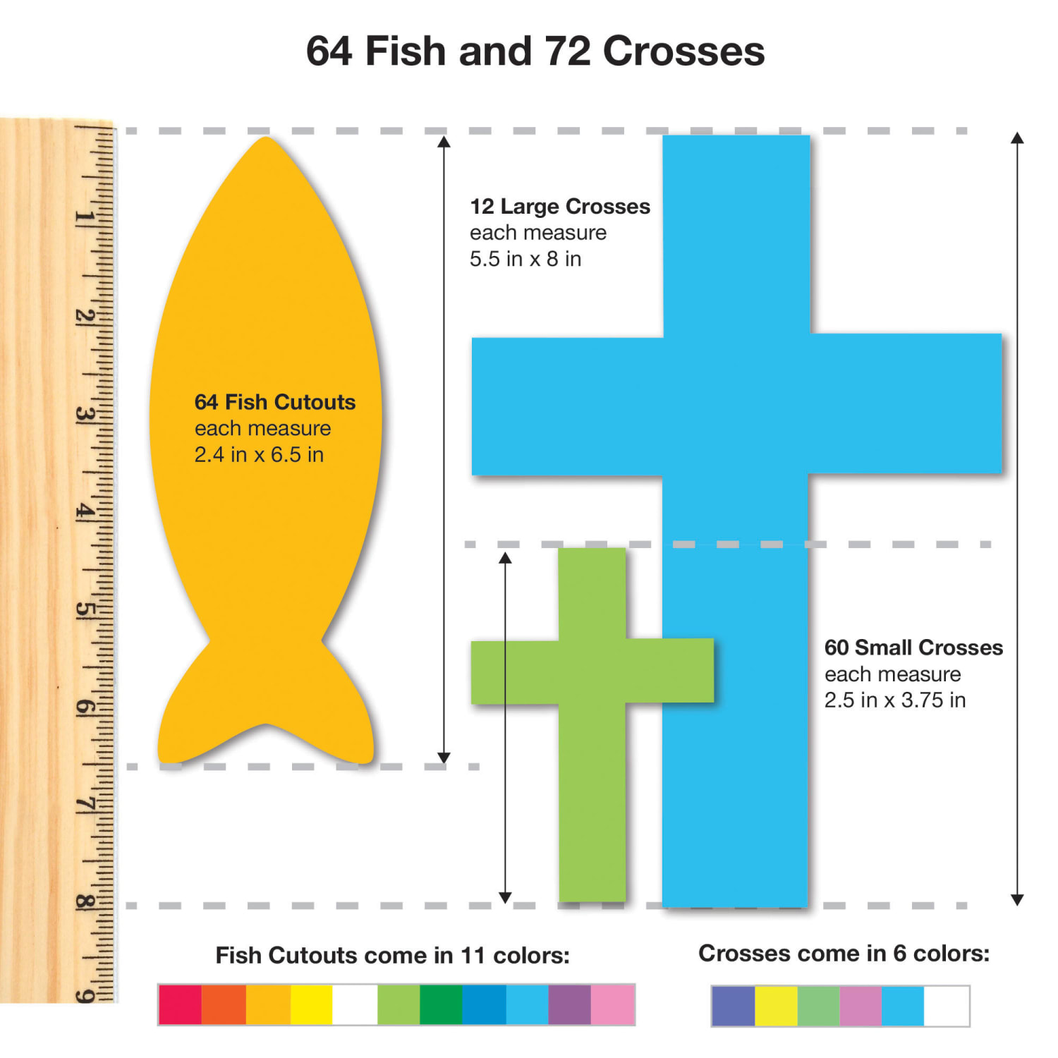 FreshCut Crafts Punch Out Paper Cutouts, Religious Shapes, Cross, Heart & Fish, 232 Pieces - Image 3