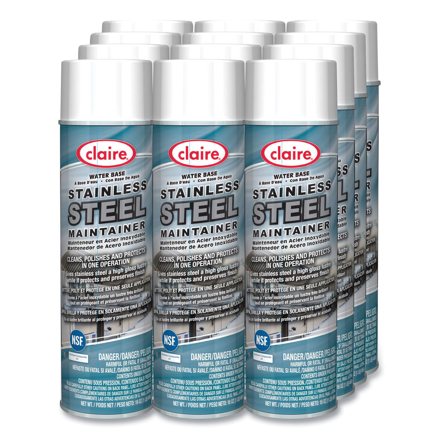 Claire Stainless Steel Maintainer, Lemon Scent, 16 oz Aerosol Spray, Dozen - Image 5
