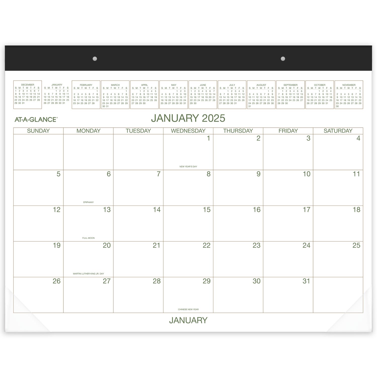 2025 AT-A-GLANCE 2-Color Monthly Desk Pad, 21-3/4in x 17in, Traditional, January 2025 To December 2025, GG250000