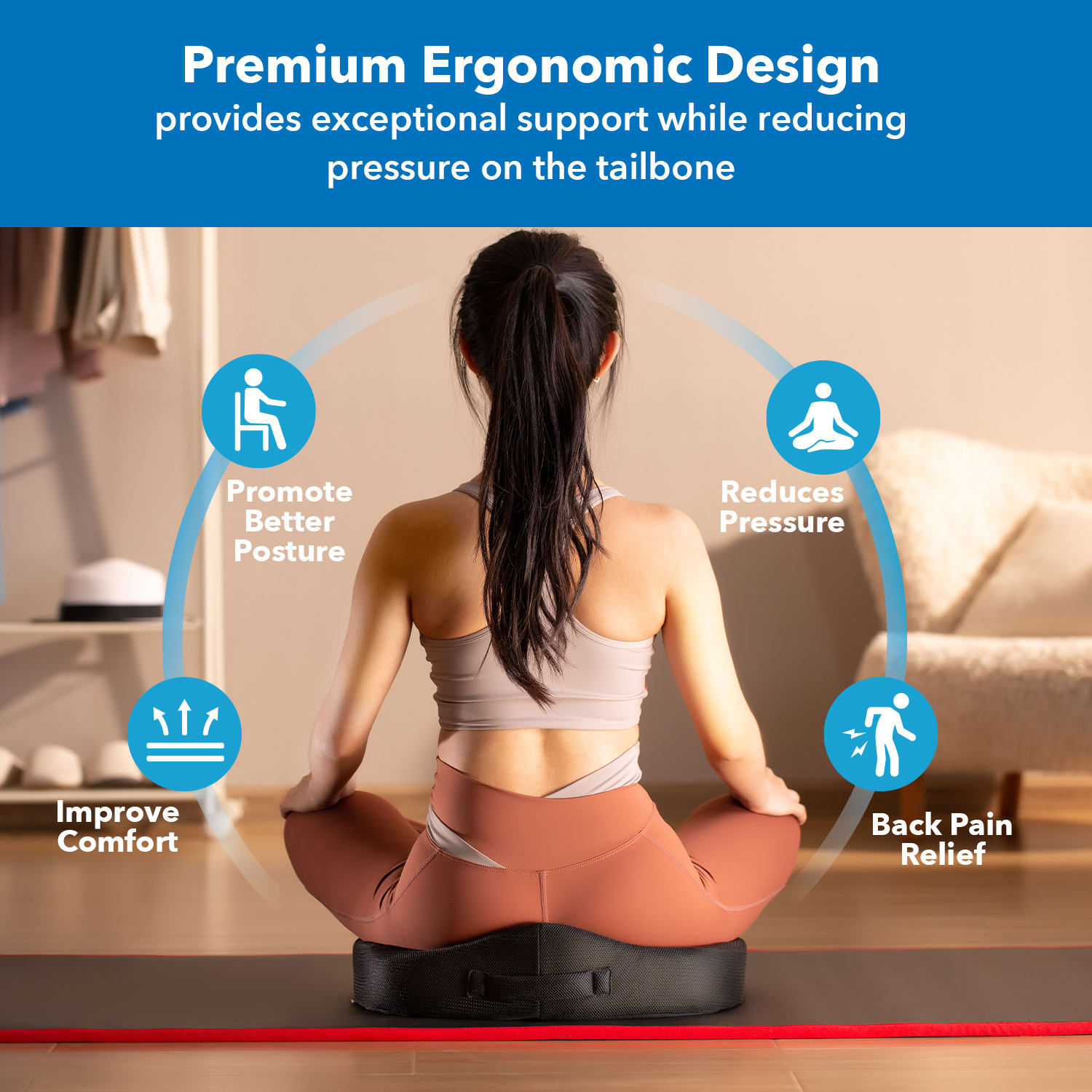 Mount-It! Ergo Collection Premium Comfort Seat Cushion, 15inH x 17-3/4inW x 5-1/8inD, Black - Image 6
